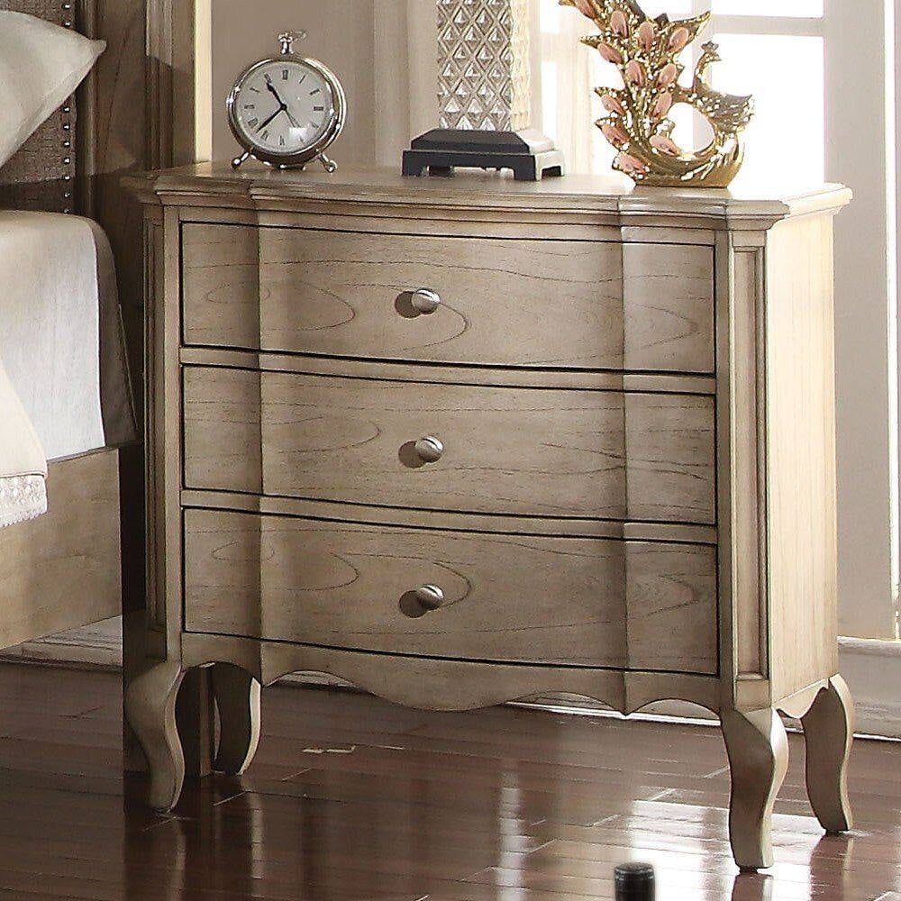 Antique Taupe 3-Drawer Wooden Nightstand with Cabriole Legs