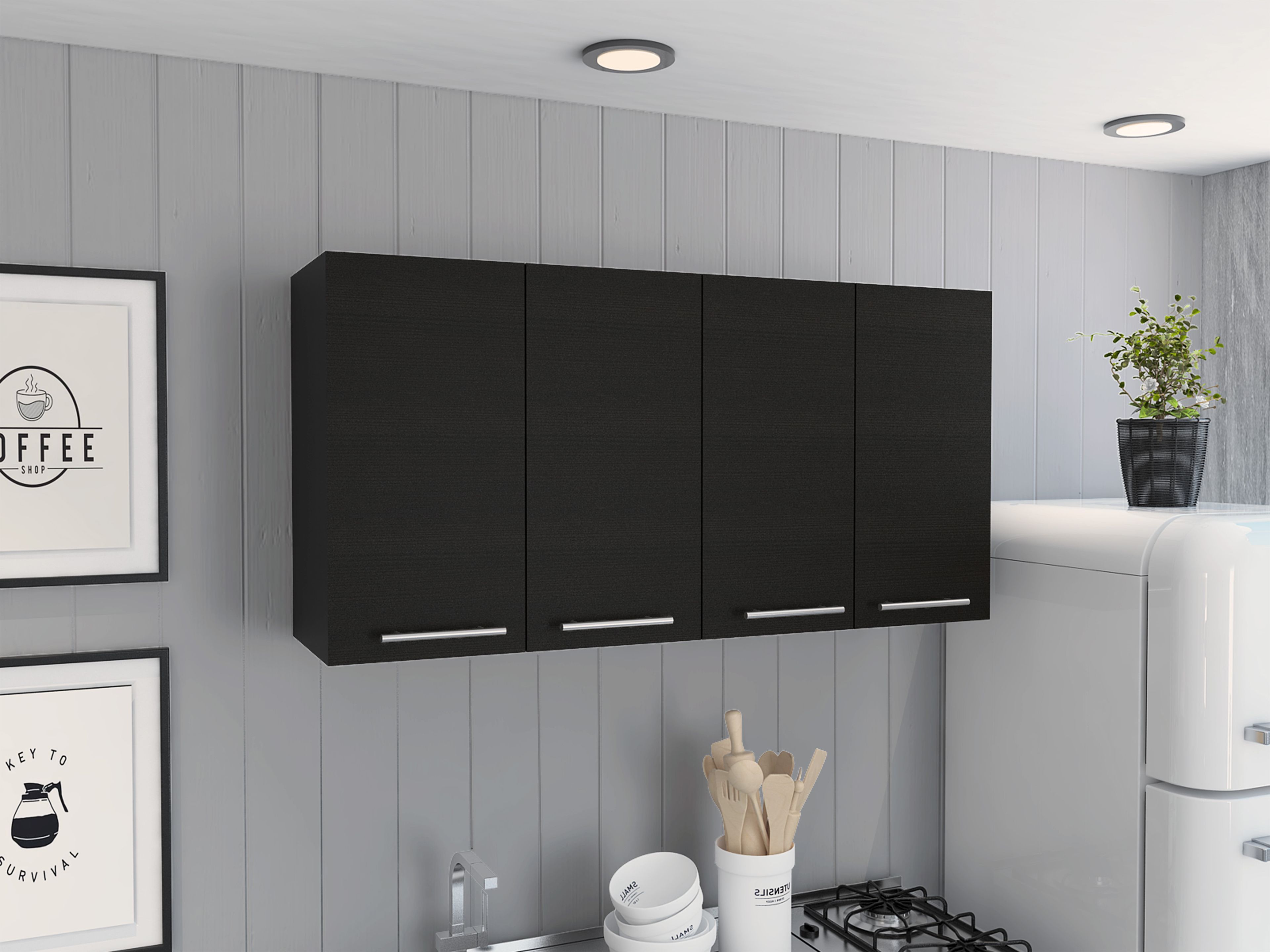 Sitka Modern Black Wengue Wall Cabinet with Metal Racks