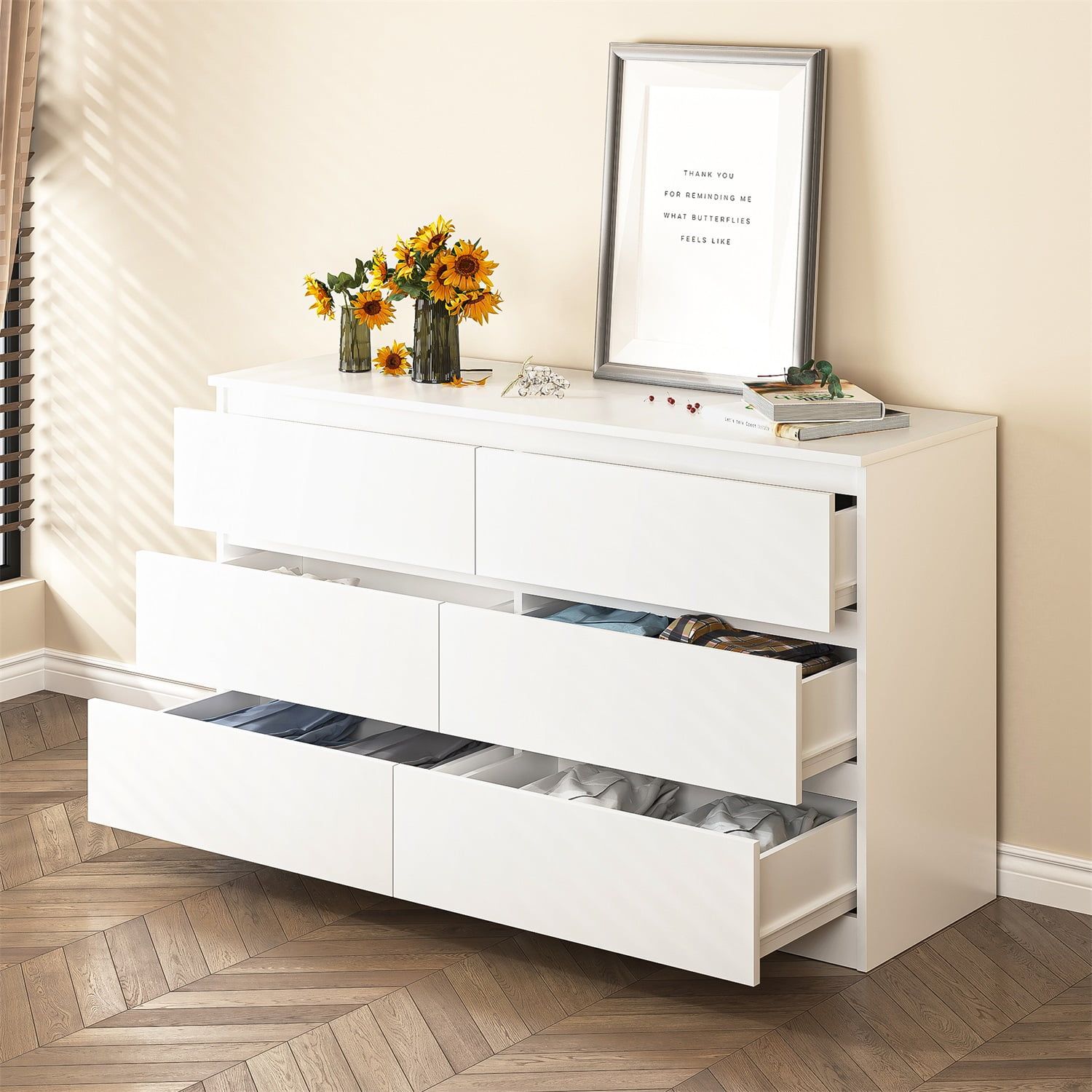 White MDF 6-Drawer Wide Chest of Drawers