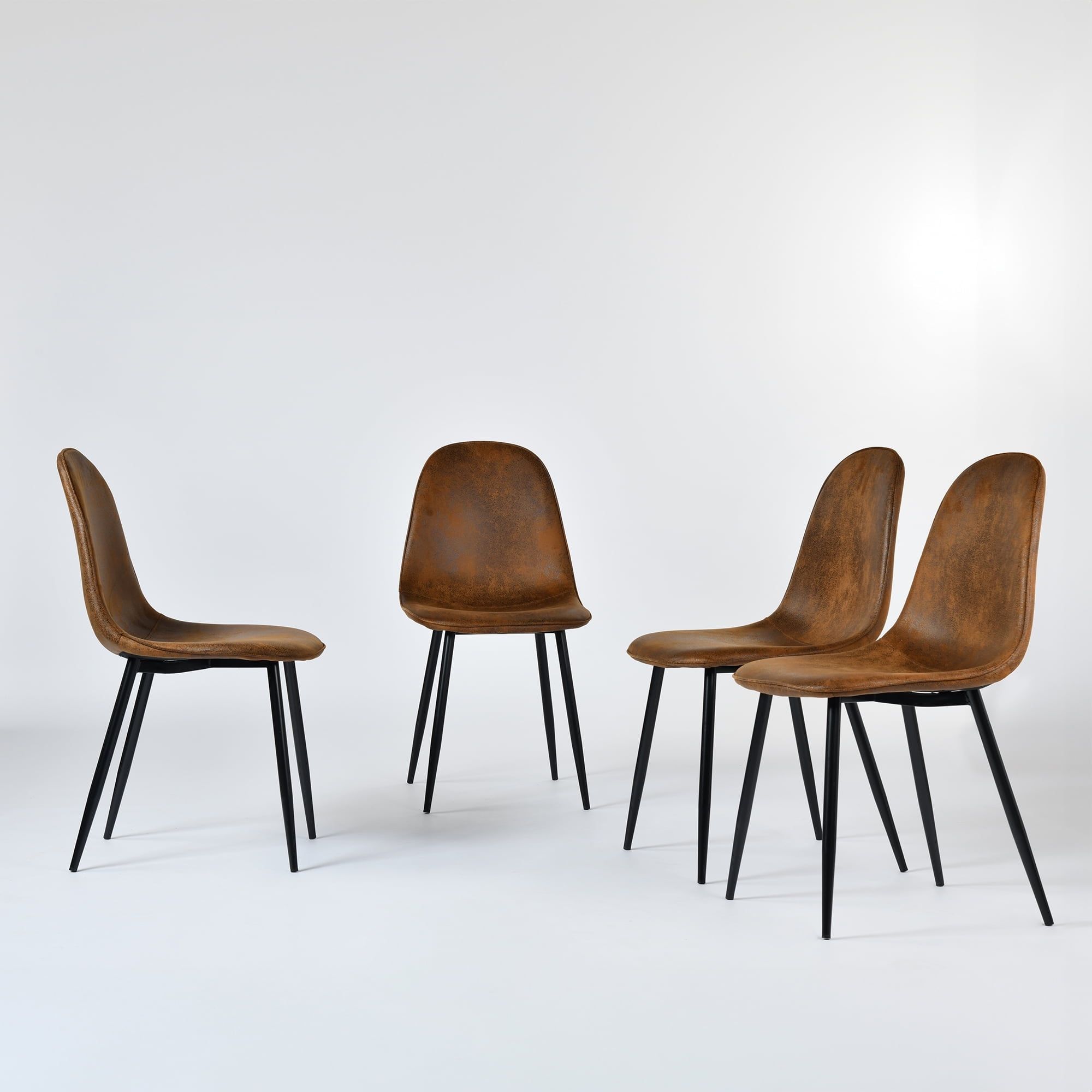 Set of 4 Brown Suede Upholstered Side Chairs with Metal Legs