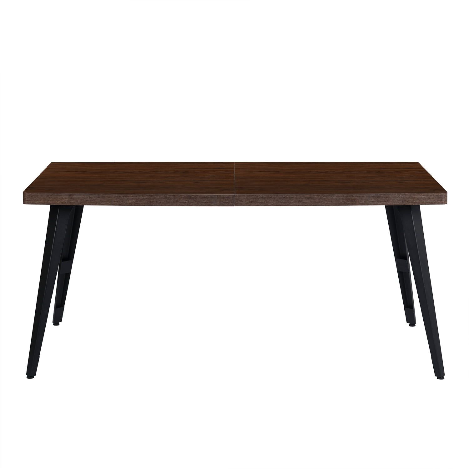 Walnut and Black Metal Industrial Dining Table for Six