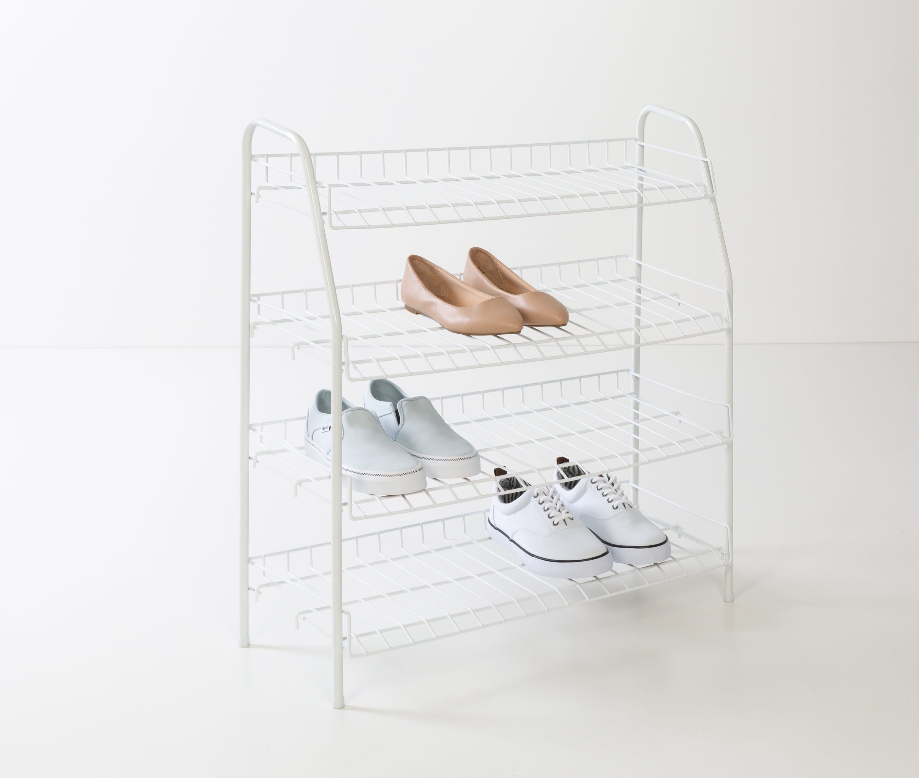 White Metal 4-Tier Stackable Shoe Rack