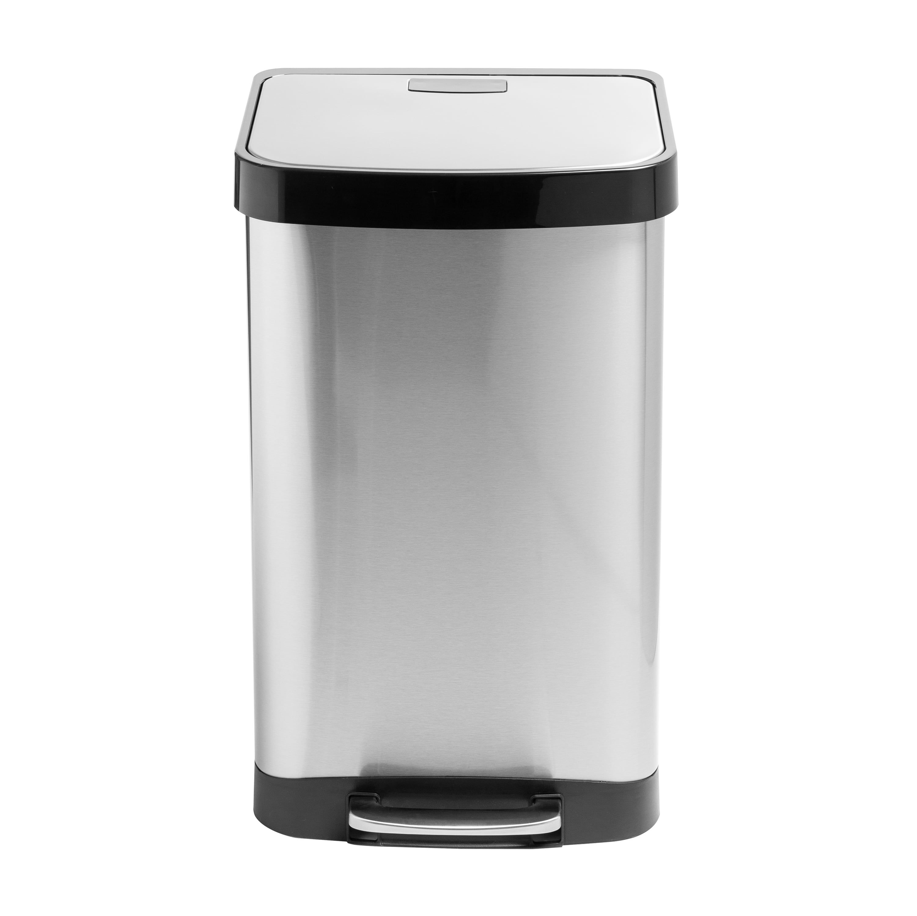 50L Black and Stainless Steel Step Trash Can