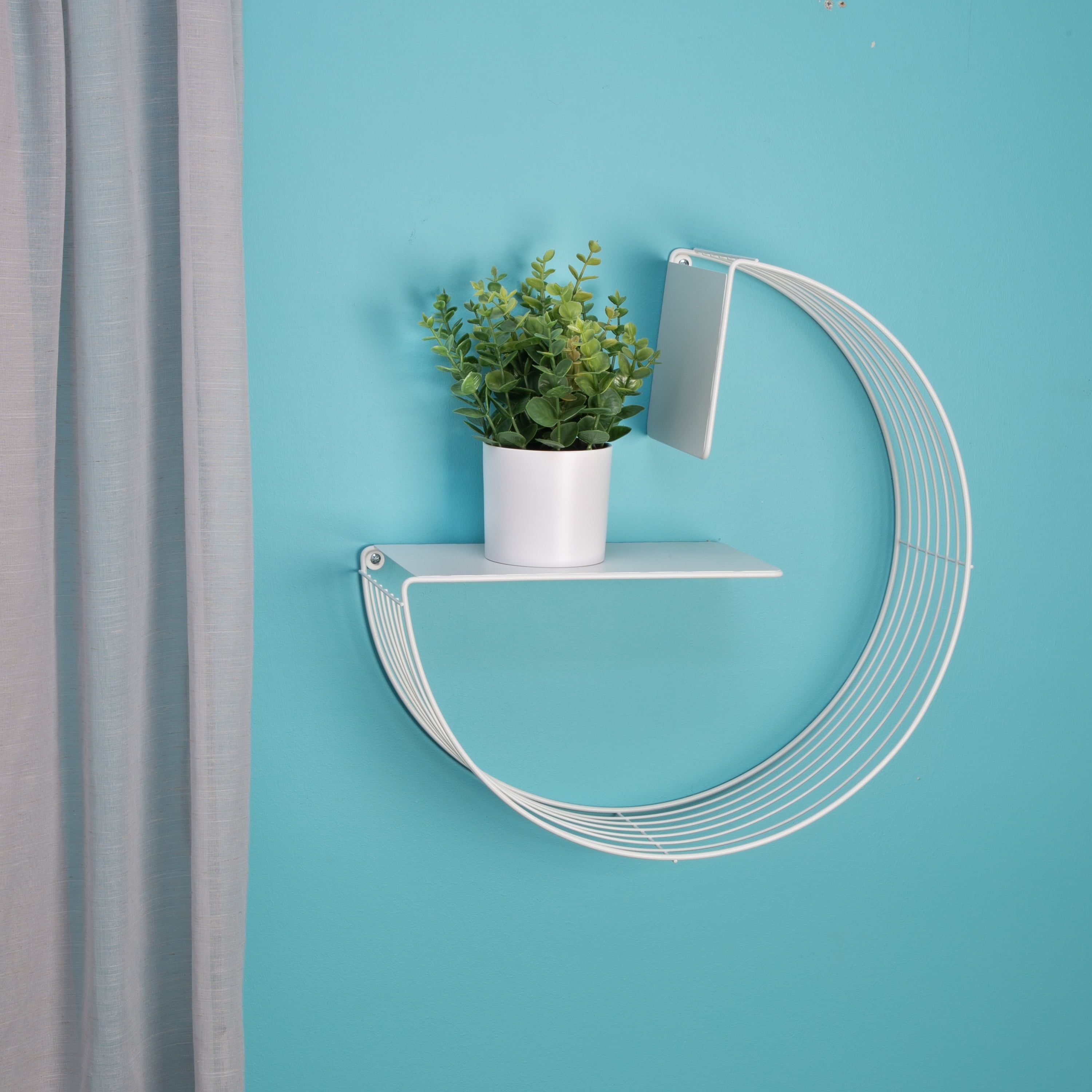 Circular Elegance 17.7" White Steel Floating Wall Shelf