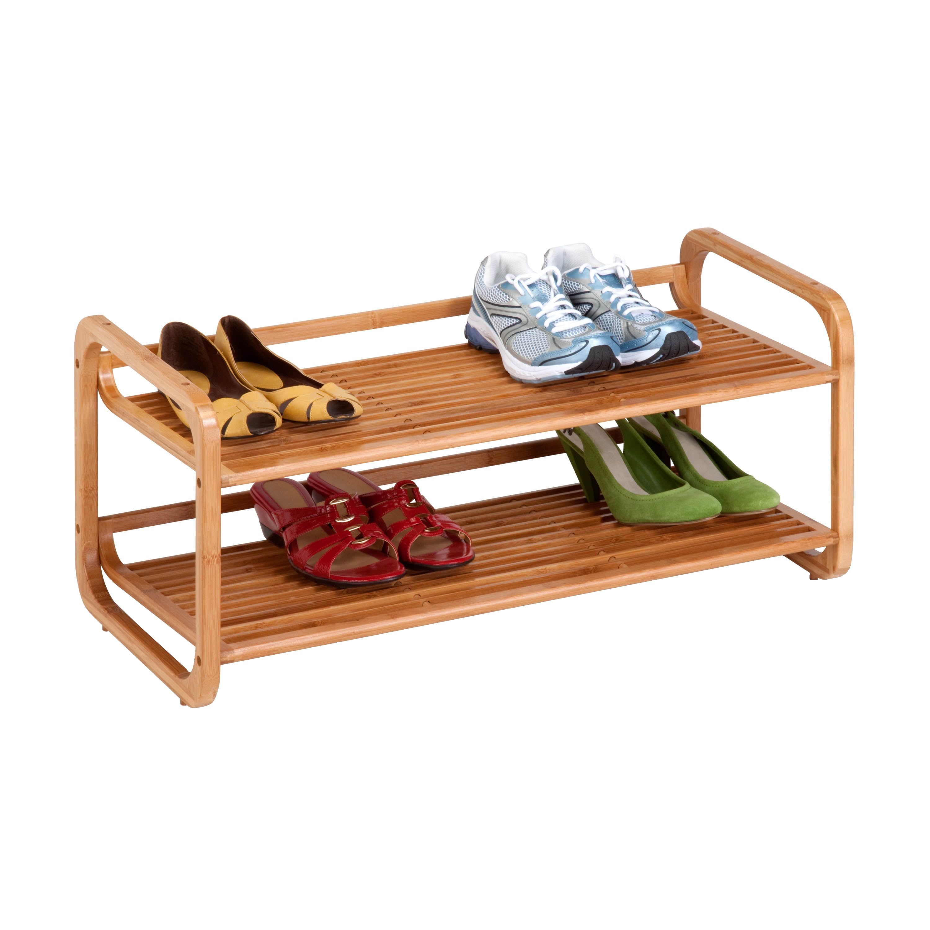 Natural Bamboo 2-Tier Stackable Shoe Rack