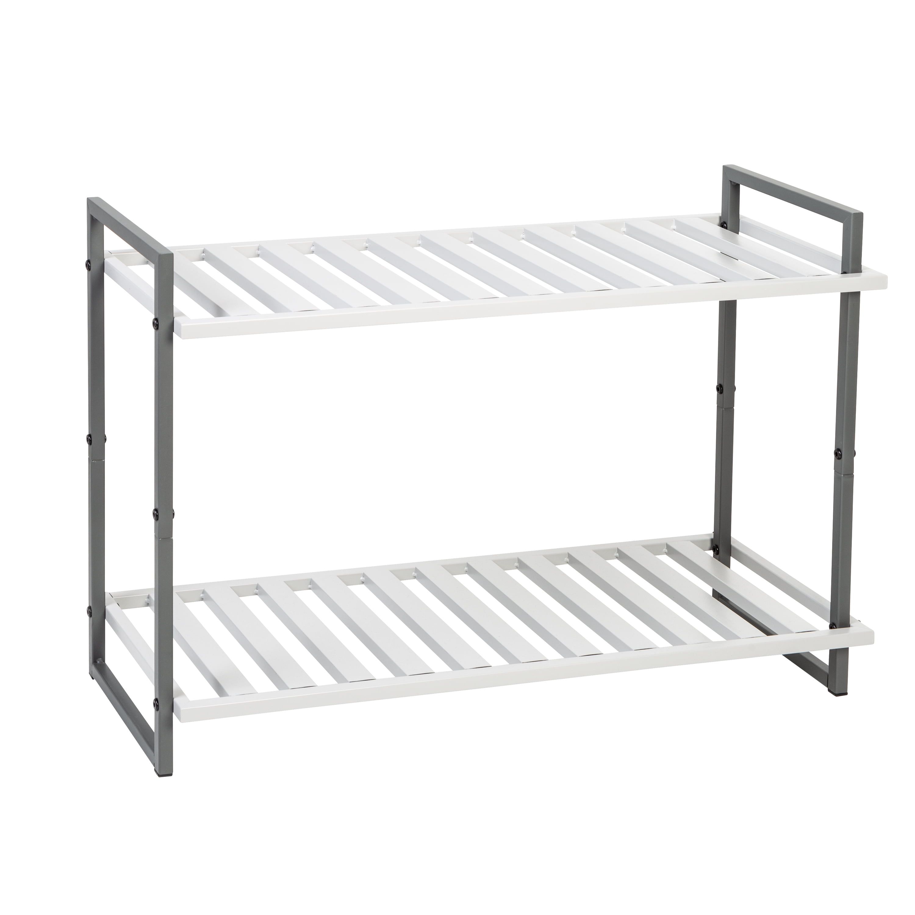 Gray 2-Tier Metal Shoe Rack with Slatted Shelves