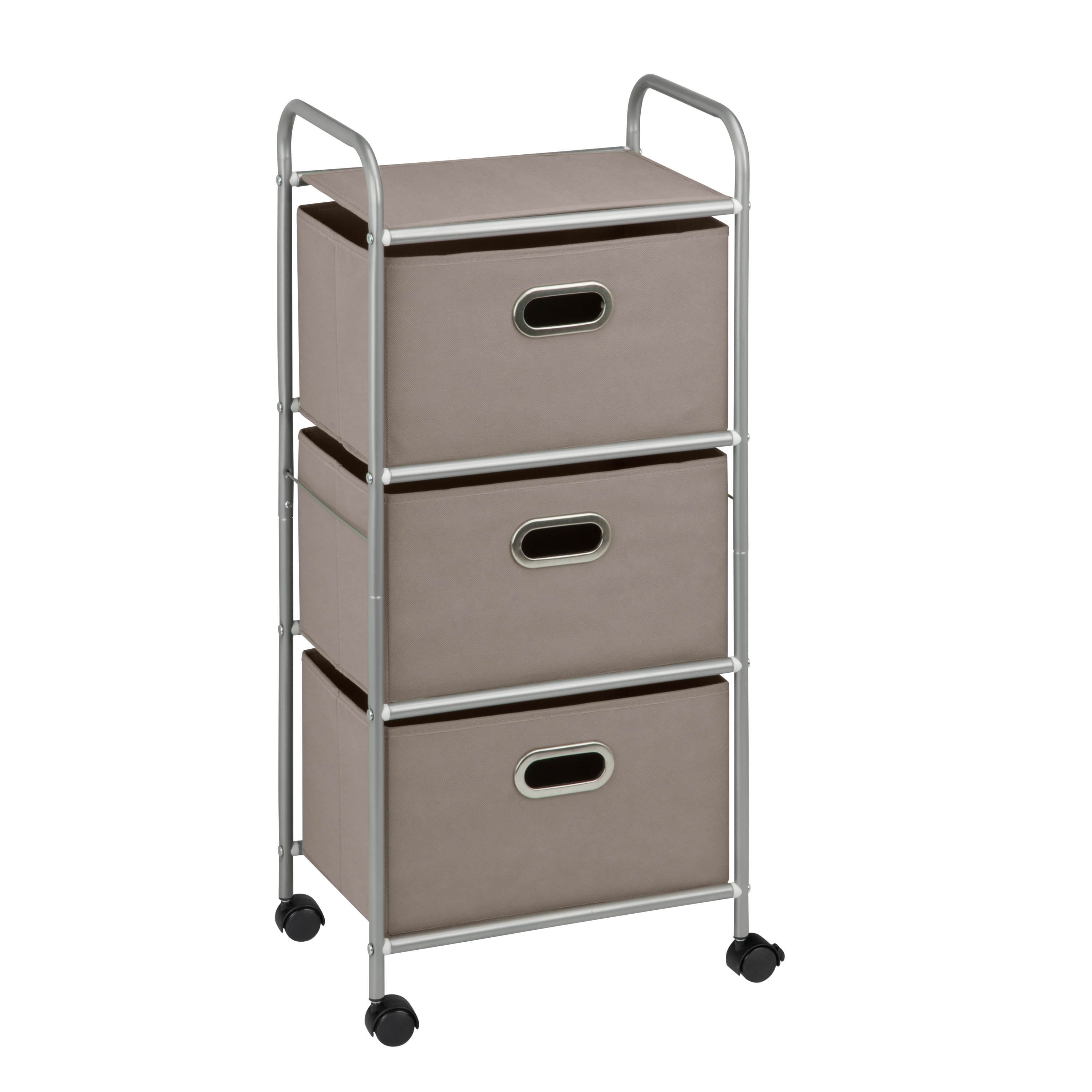 Gray Fabric 3-Drawer Rolling Storage Cart with Steel Frame