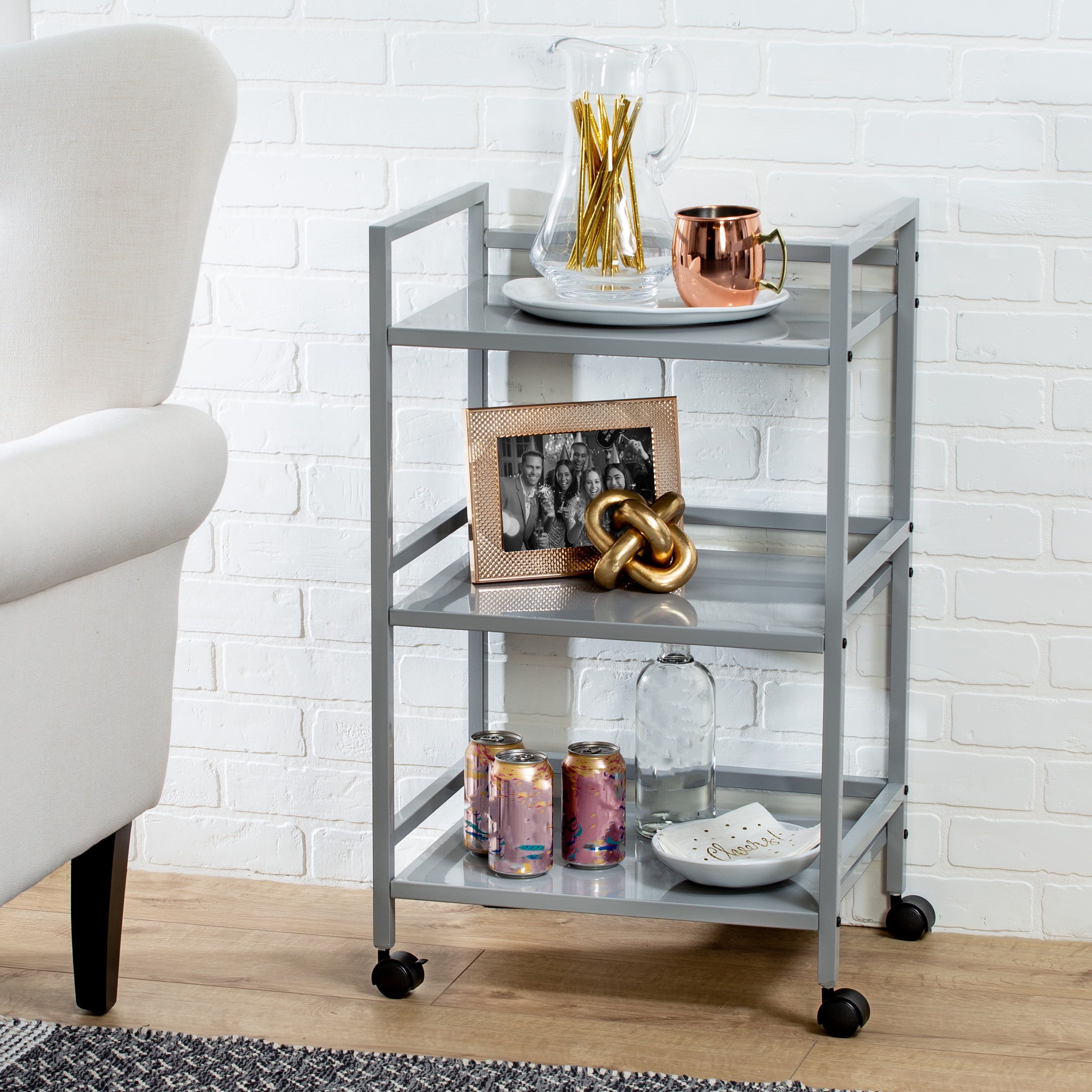 Gray 3-Tier Metal Rolling Storage Cart