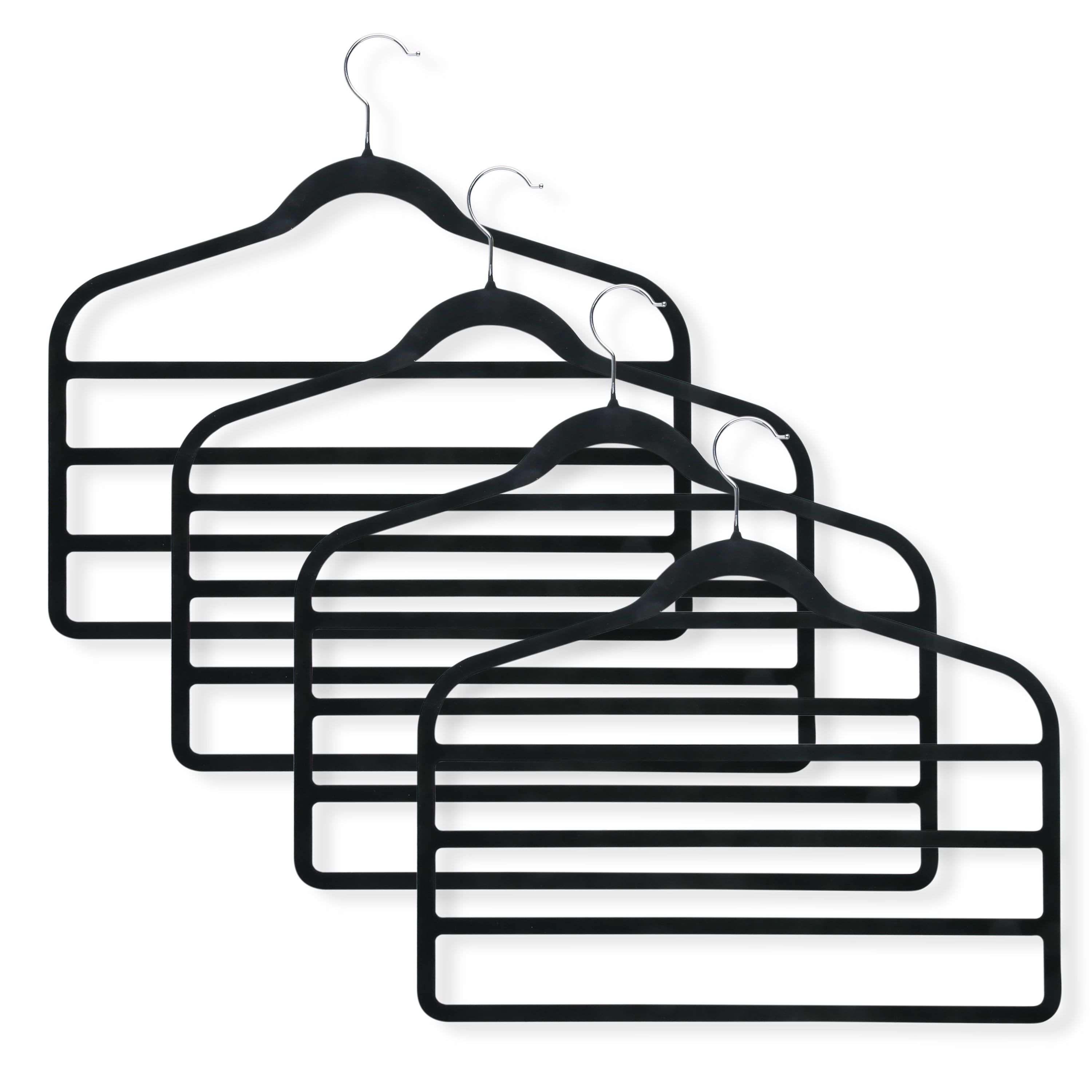 Black Velvet 4-Tier Non-Slip Pants Hangers, 4 Pack