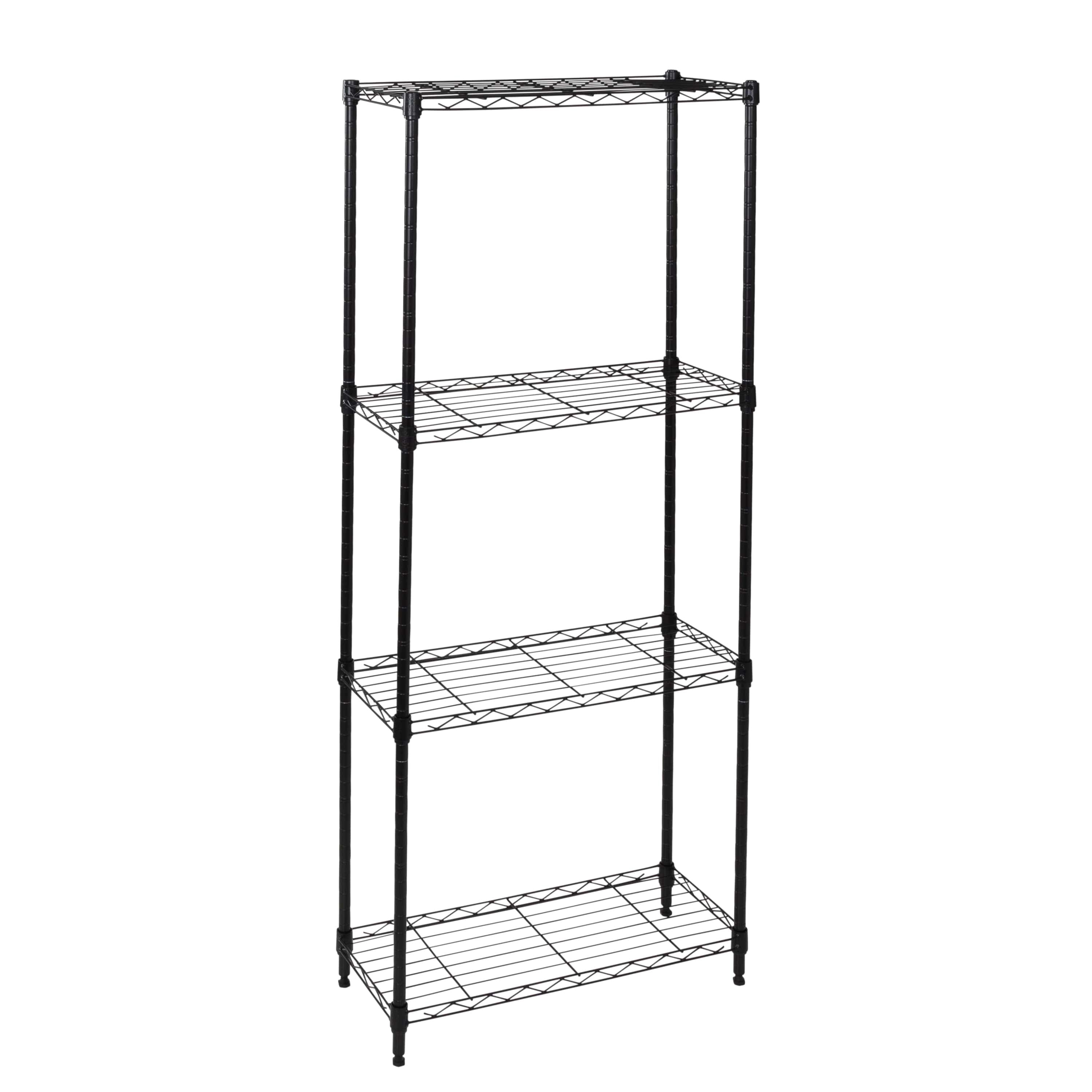 Black 4-Tier Slim Profile Steel Shelving Unit, 56" Height