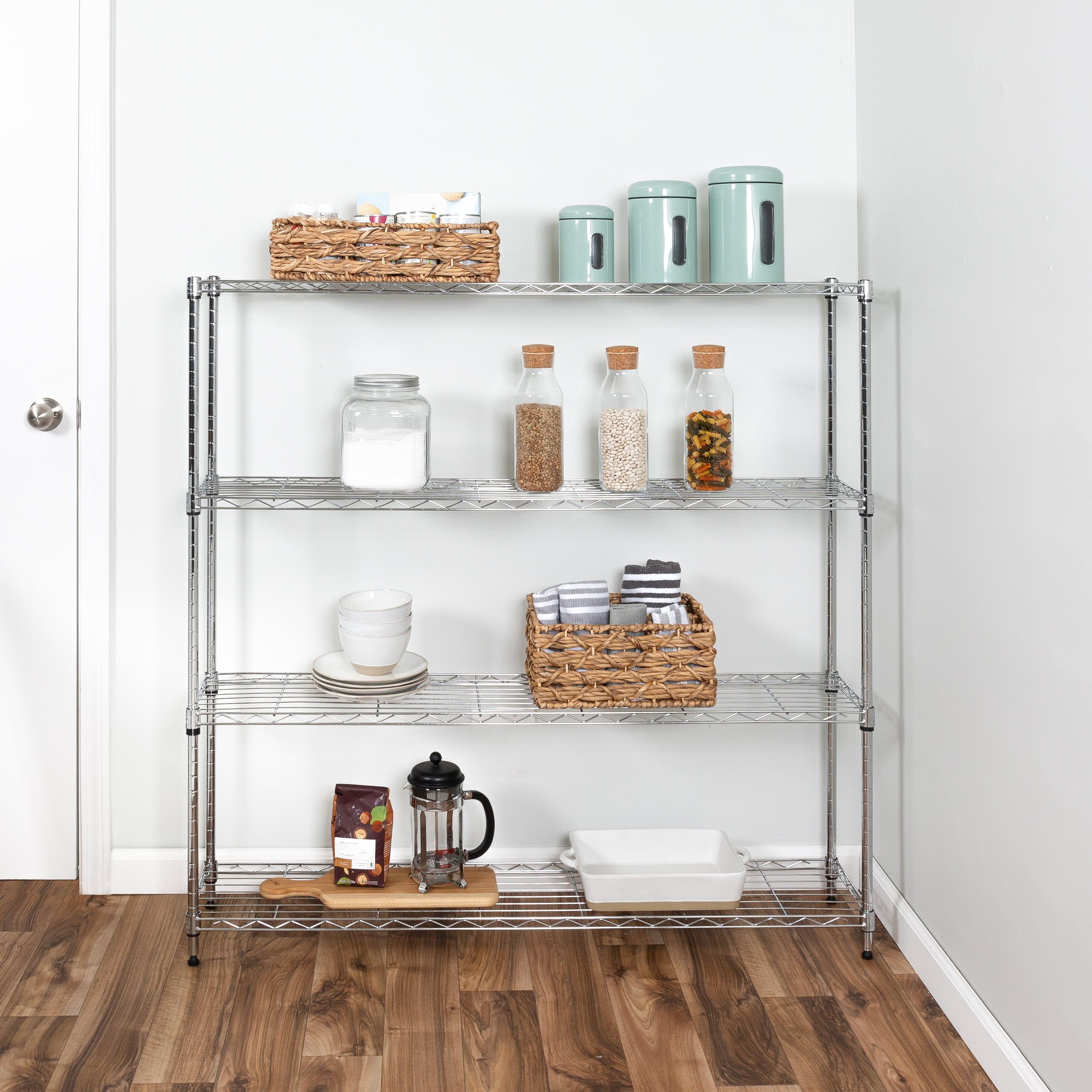 Chrome Adjustable 4-Tier Slim Profile Steel Shelving Unit