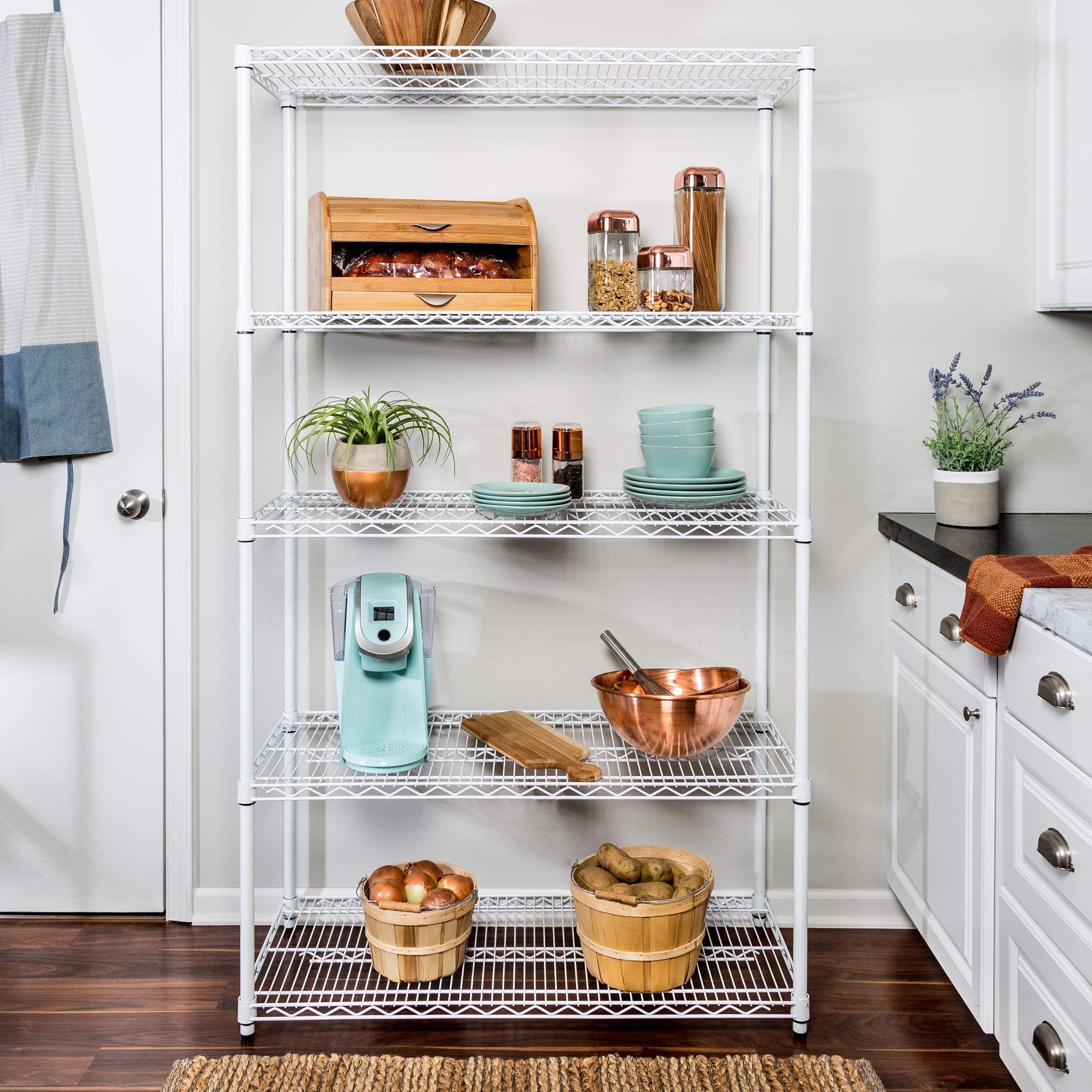 White Heavy-Duty Adjustable 5-Tier Steel Shelving Unit