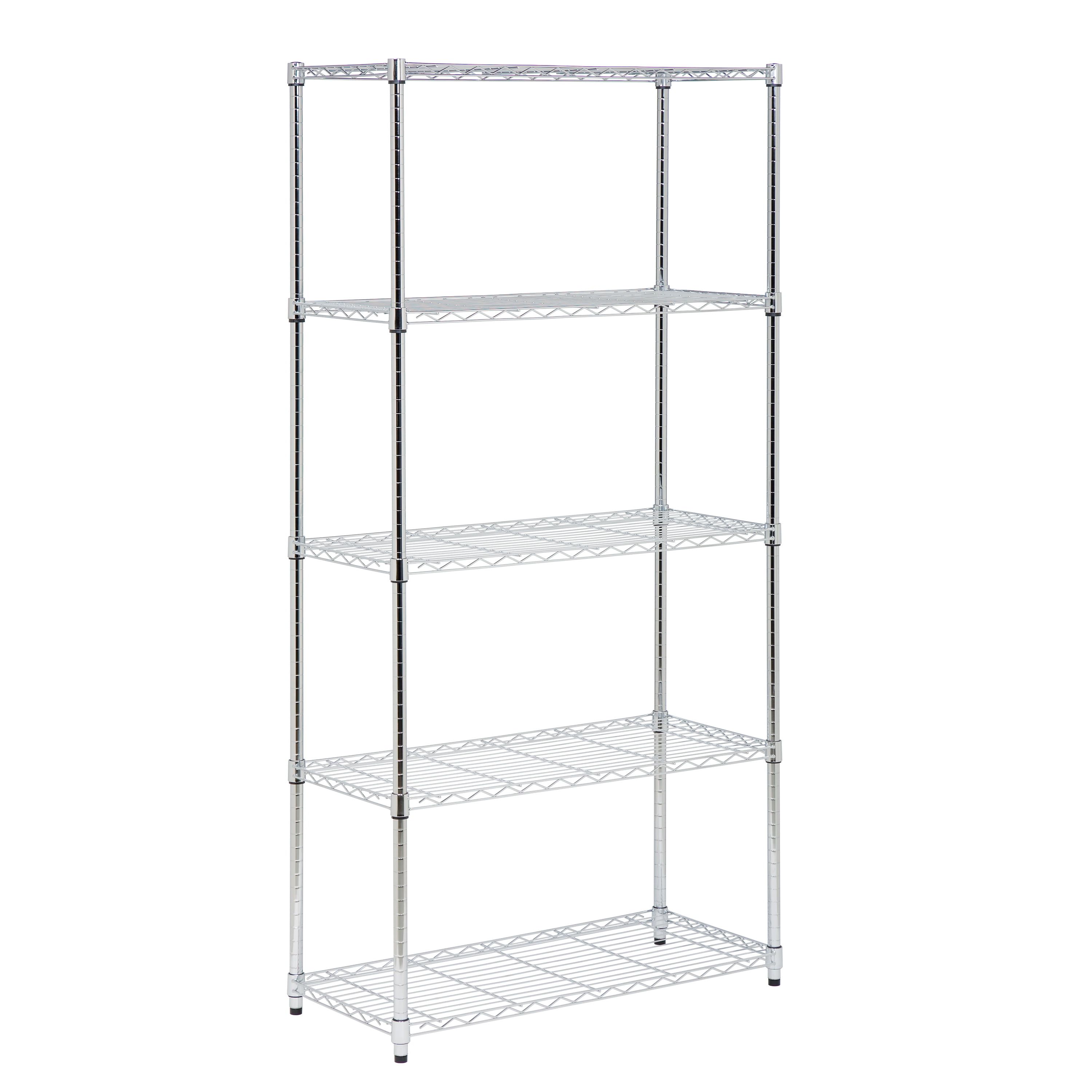 Chrome 5-Tier Adjustable Steel Shelving Unit with Wheels