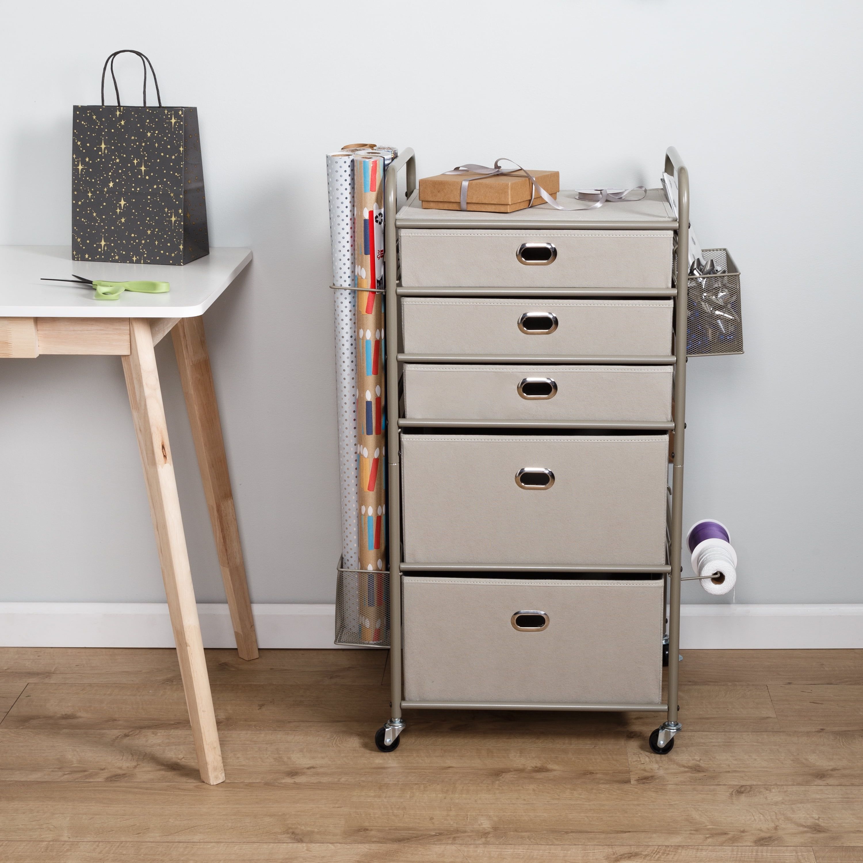 Gray 5-Tier Steel Rolling Craft Storage Cart