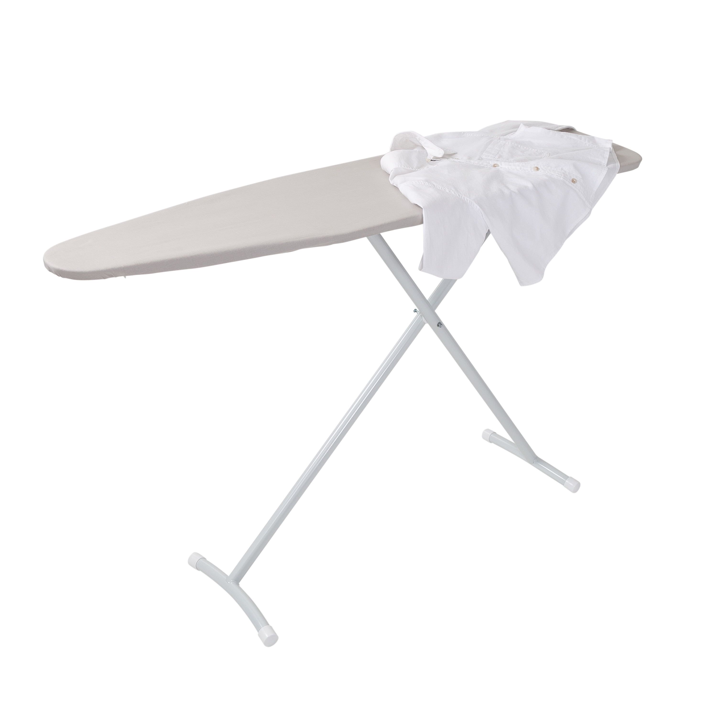 Gray and White Adjustable Steel T-Leg Ironing Board with Heat-Resistant Cover