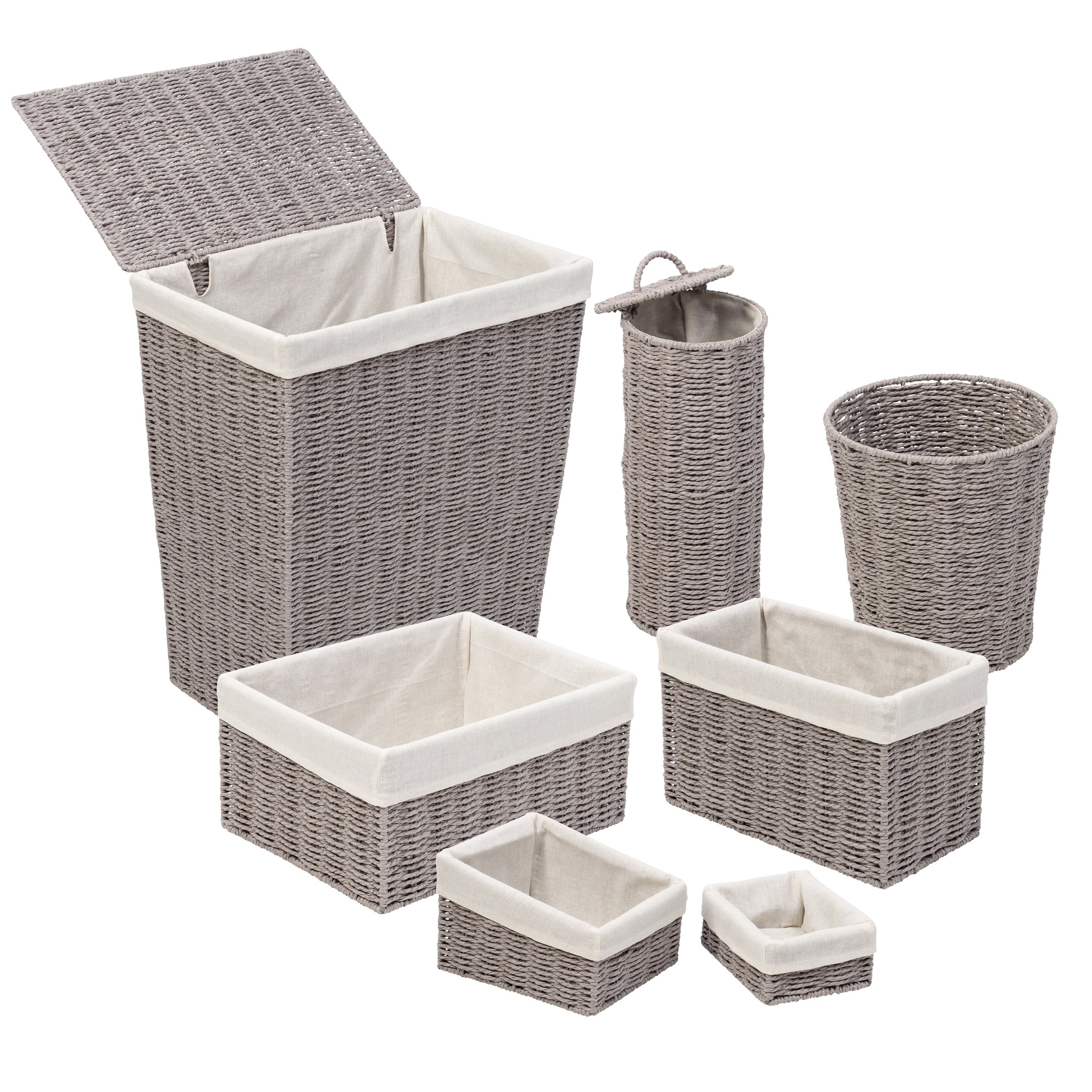 Gray Twisted Paper Rope 7-Piece Bathroom Storage Basket Set