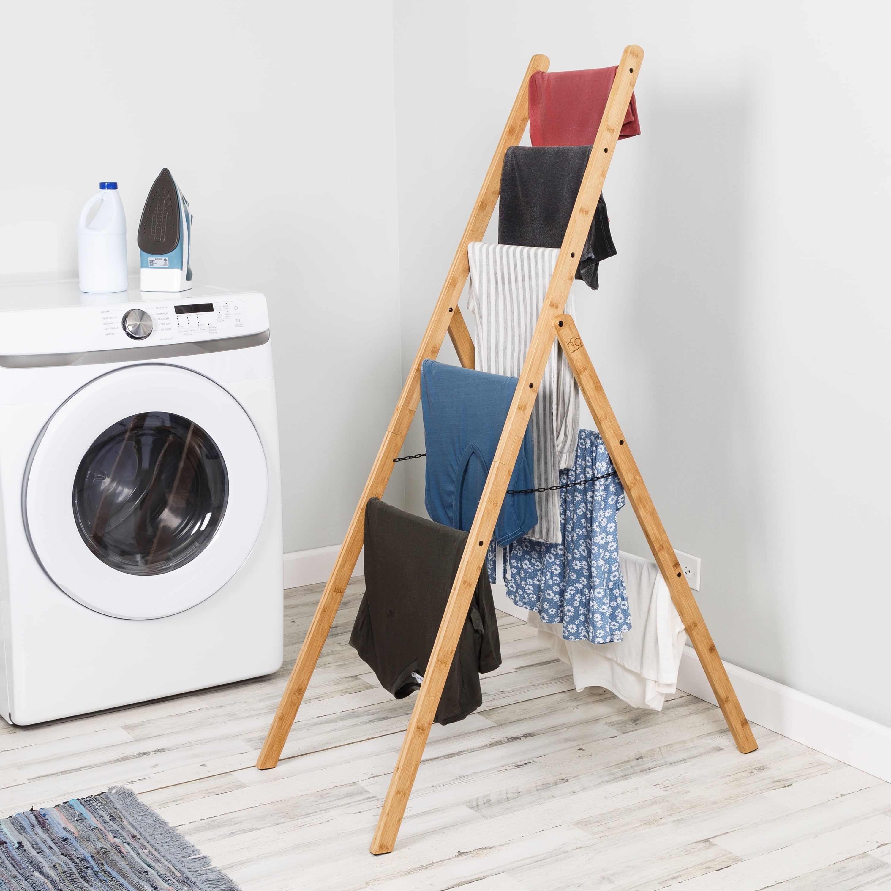 Natural Bamboo Folding Clothes Drying Ladder Rack