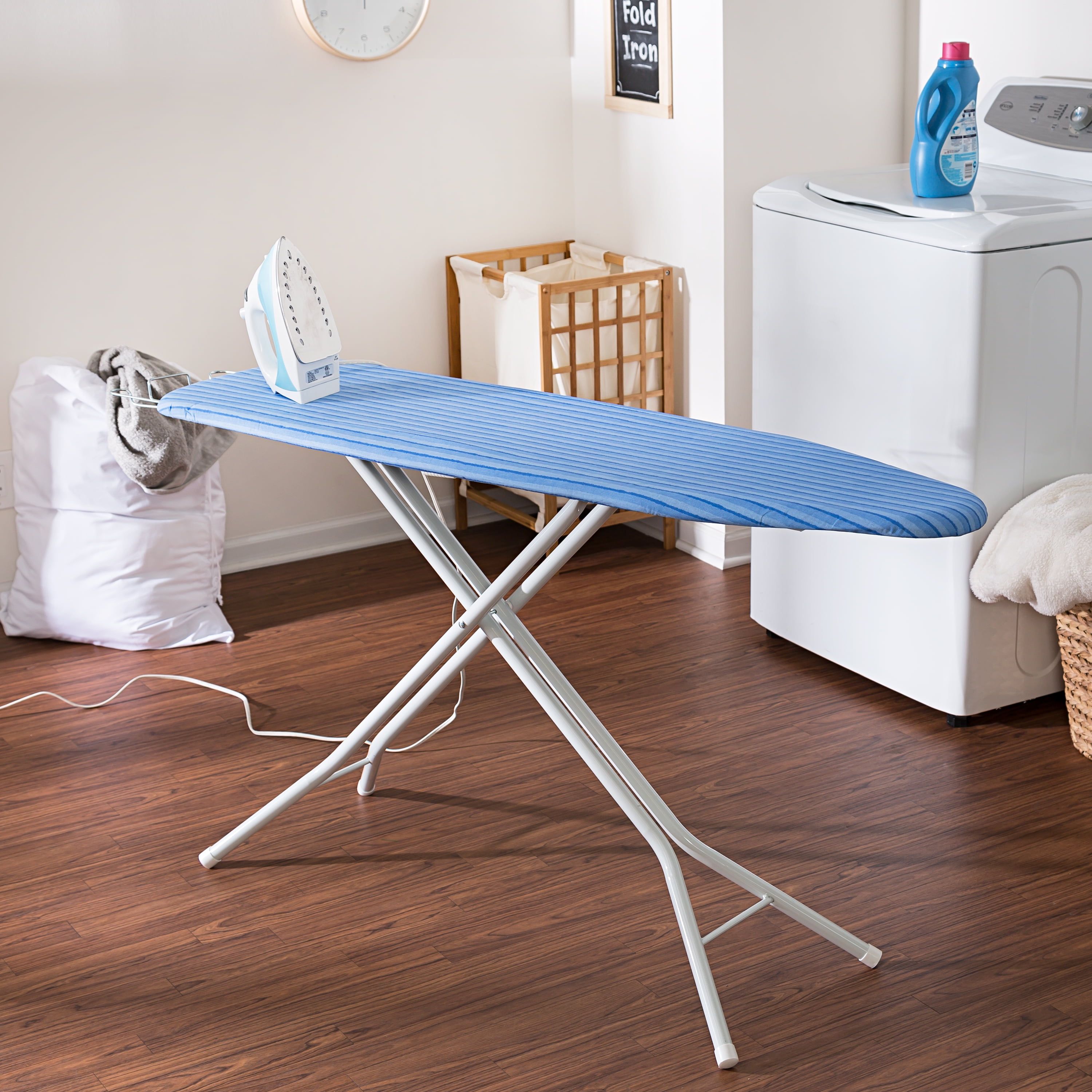 Blue and Silver Ironing Board with Retractable Iron Rest