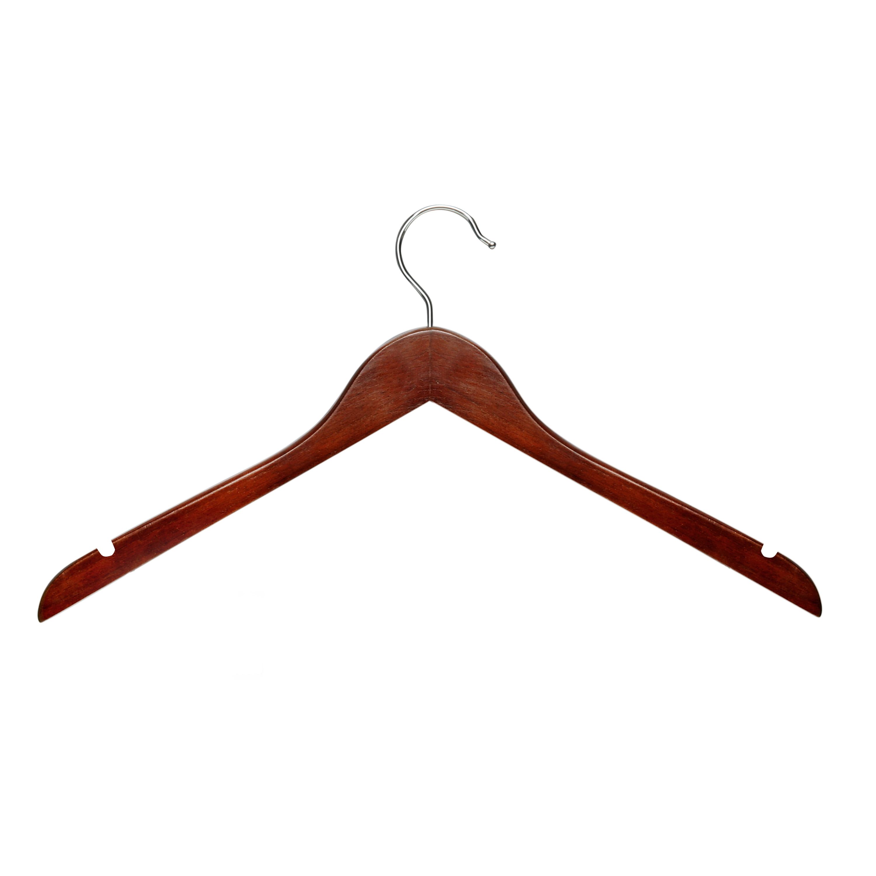 Cherry Finish Wooden Shirt Hangers with Swivel Hook, 20 Pack