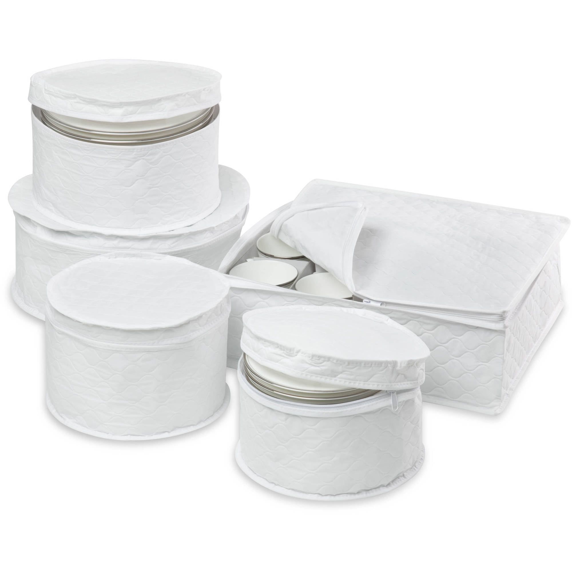 White Quilted Cloth 5-Piece Dinnerware Storage Set