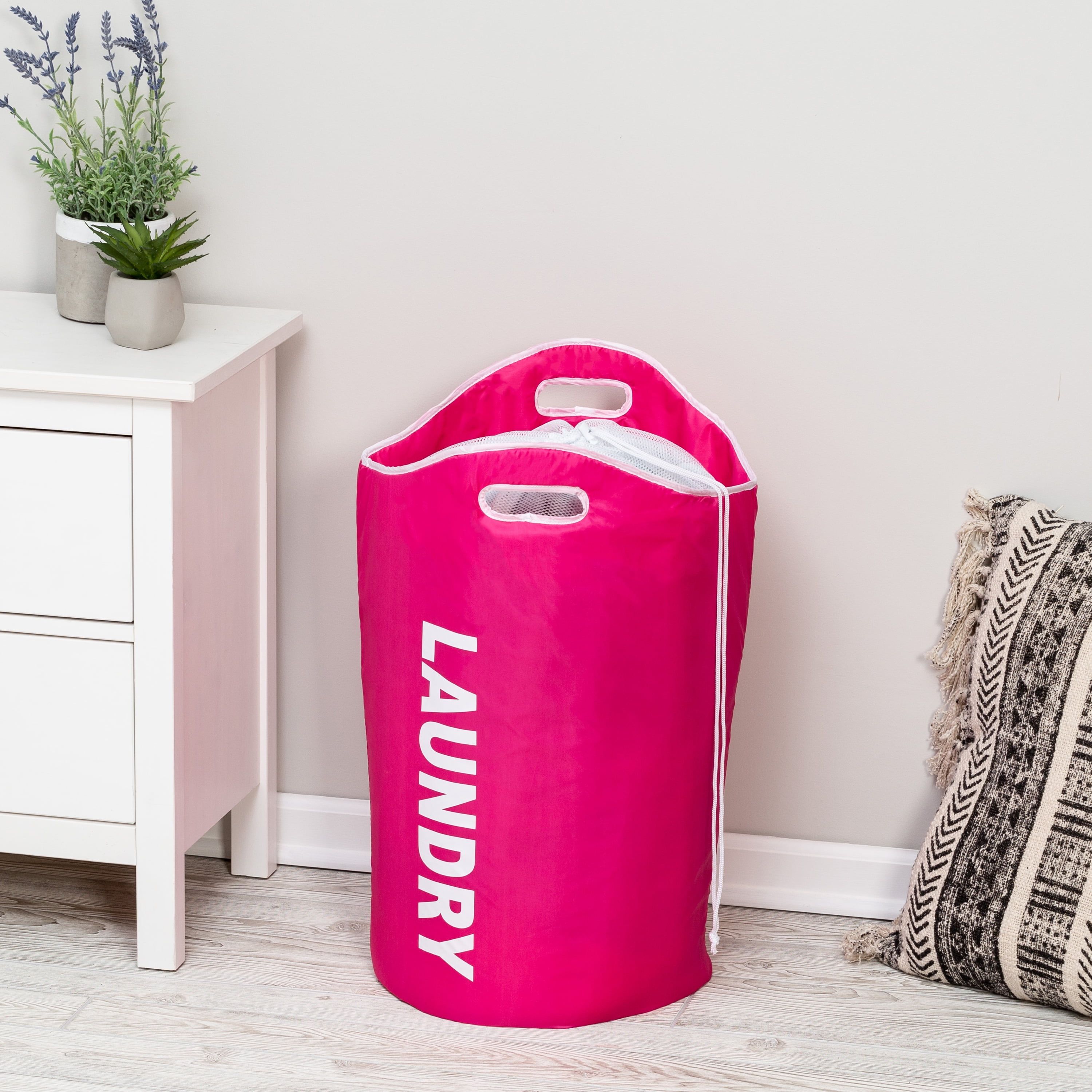 Hot Pink Collapsible Foam Laundry Hamper with Handles