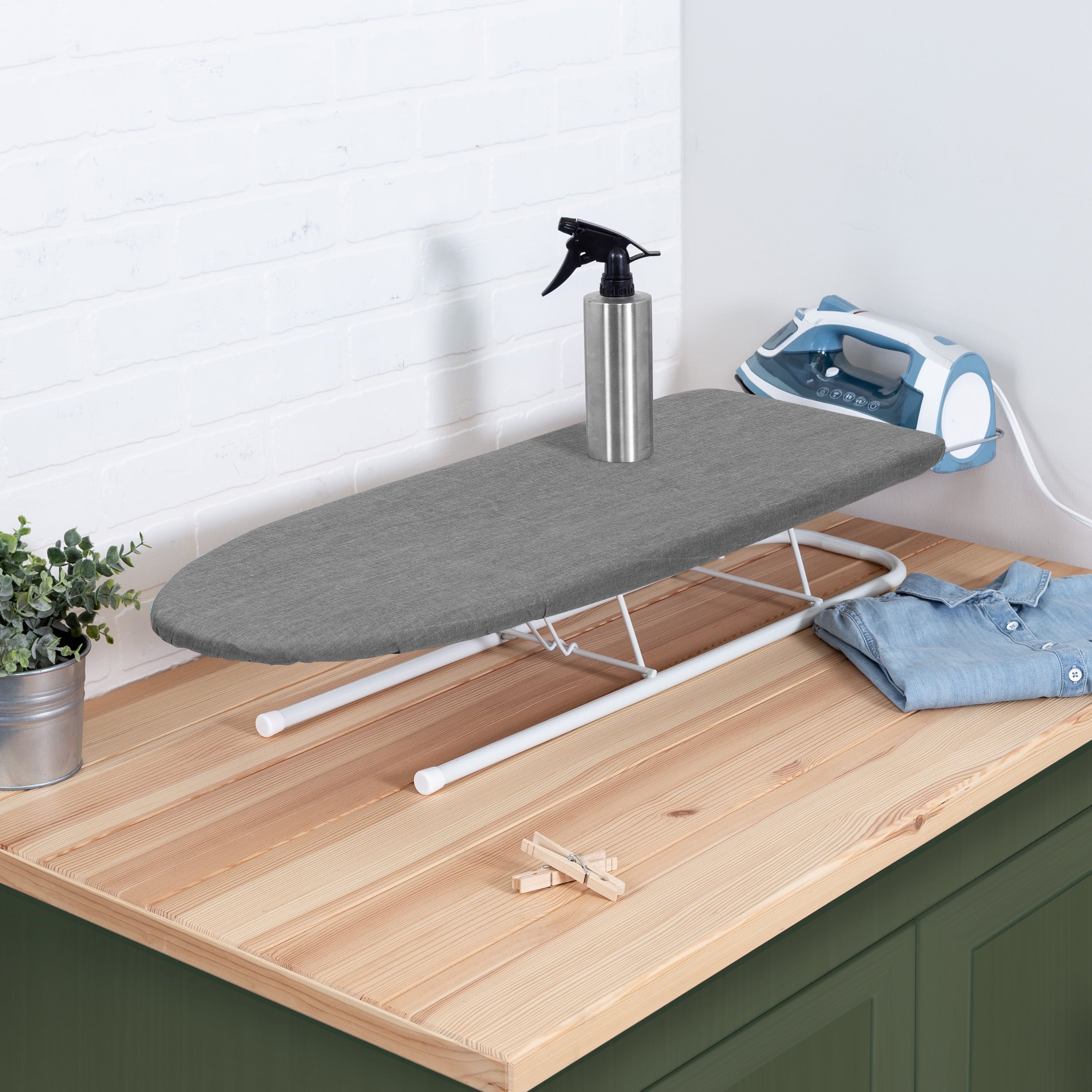 Compact Gray and White Steel Tabletop Ironing Board