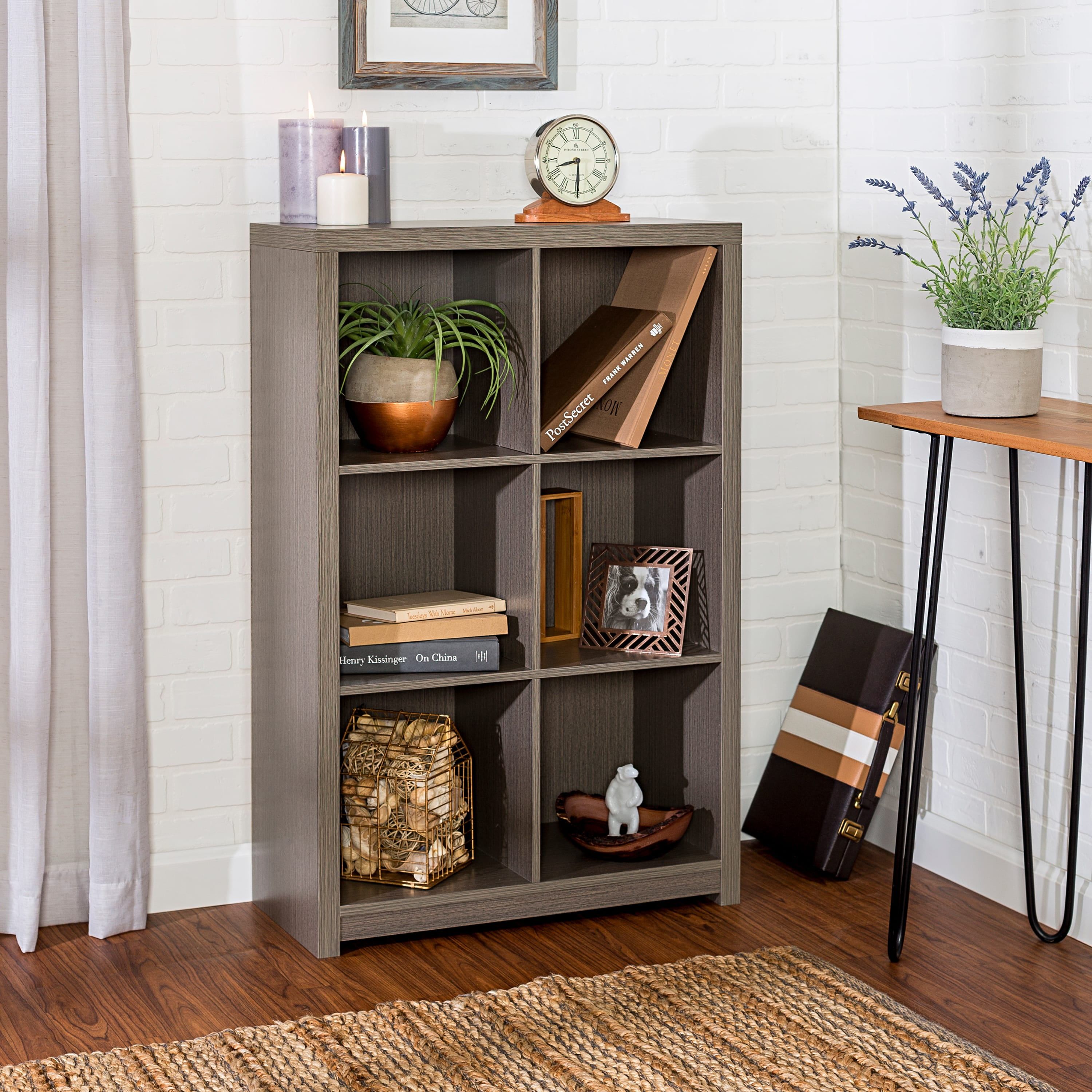 Elegant Gray Laminate 6-Cubby Storage Organizer, 42.25" Tall