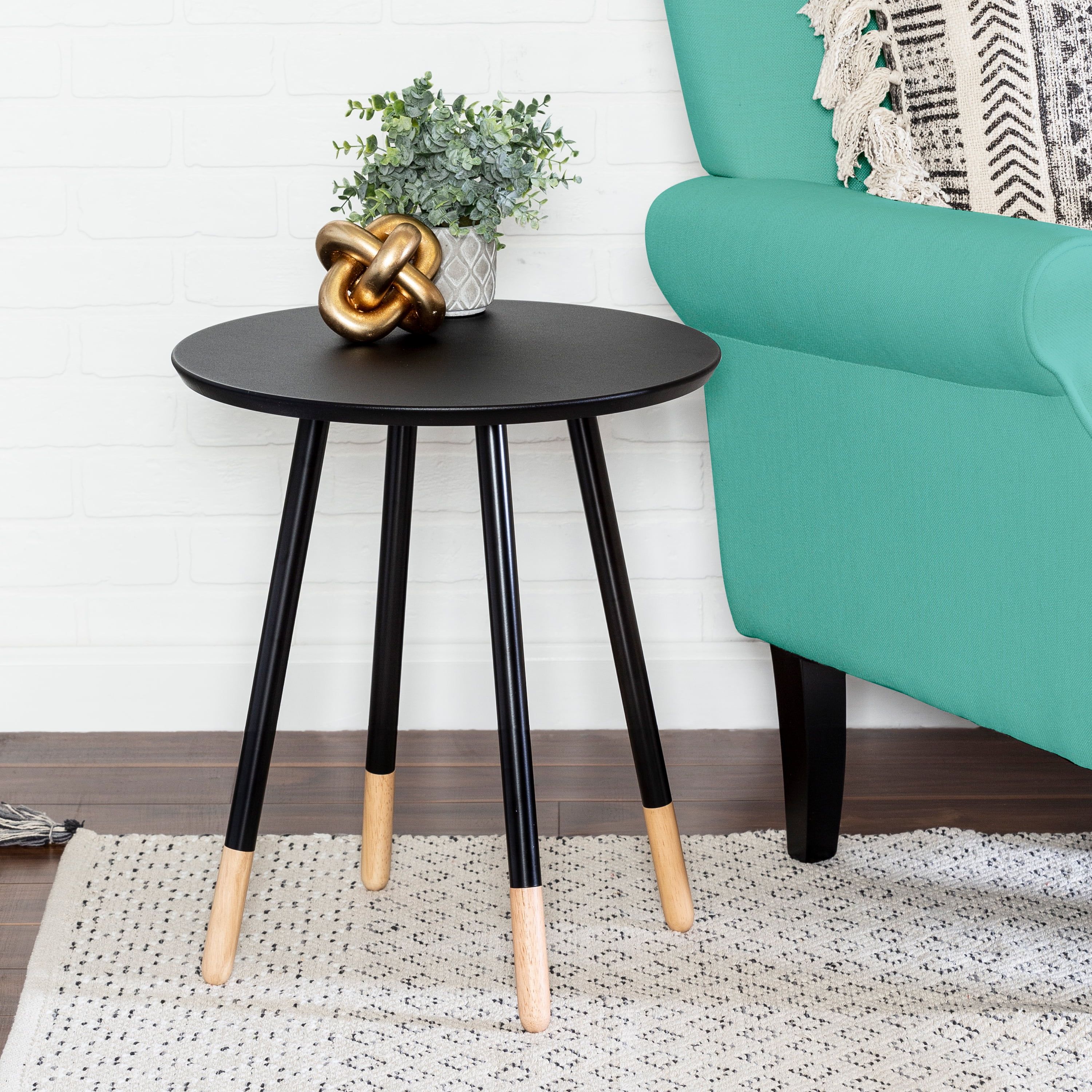 Modern Round Black and Natural Composite End Table