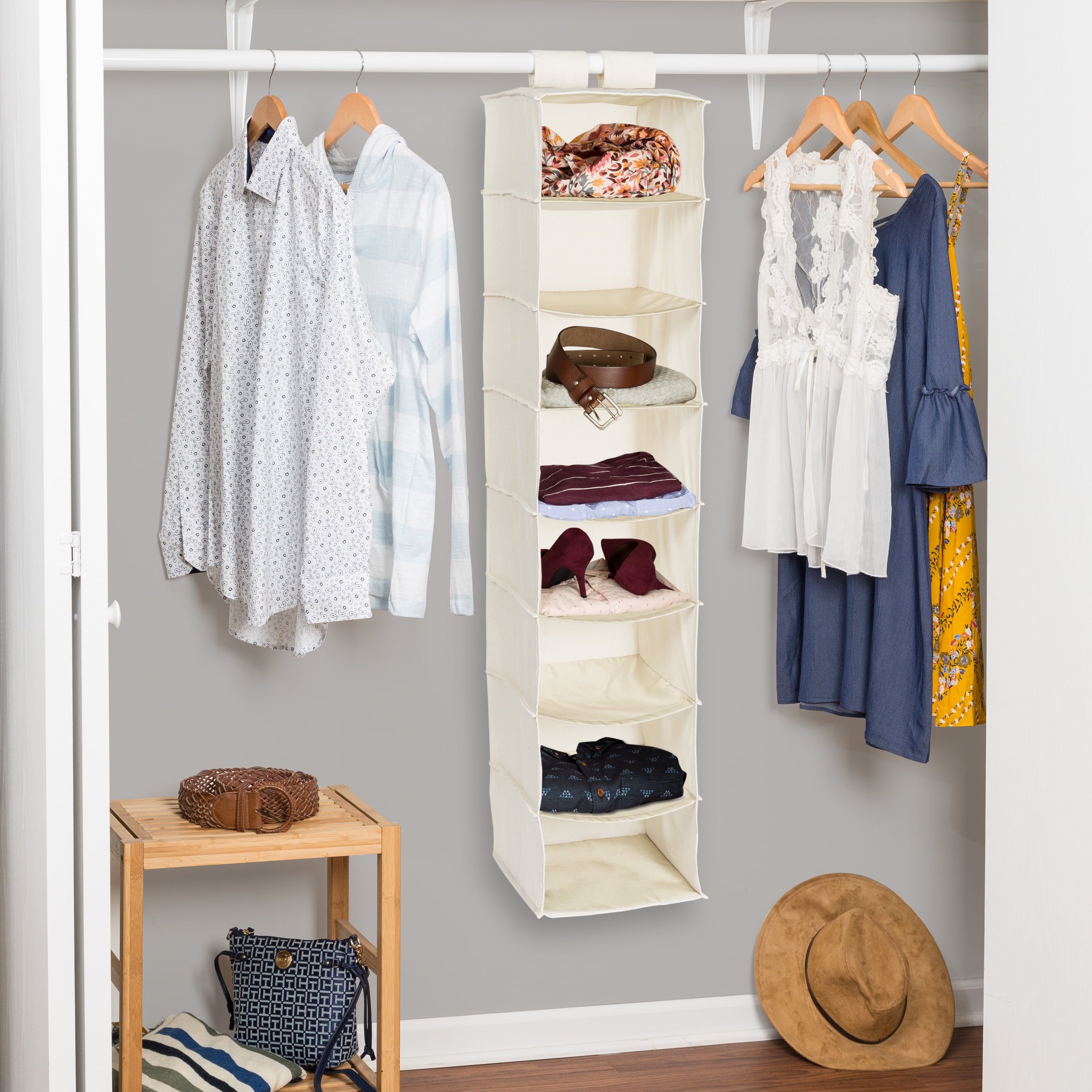 Natural Polycotton 8-Shelf Hanging Closet Organizer