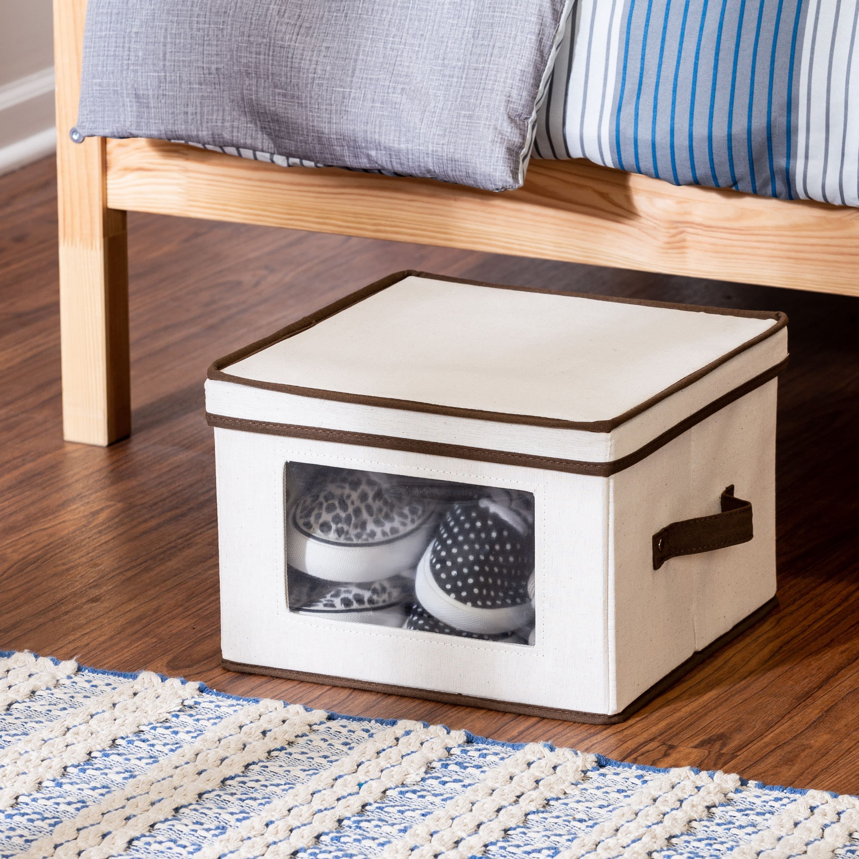 Natural Canvas and Brown Piping Lidded Storage Box