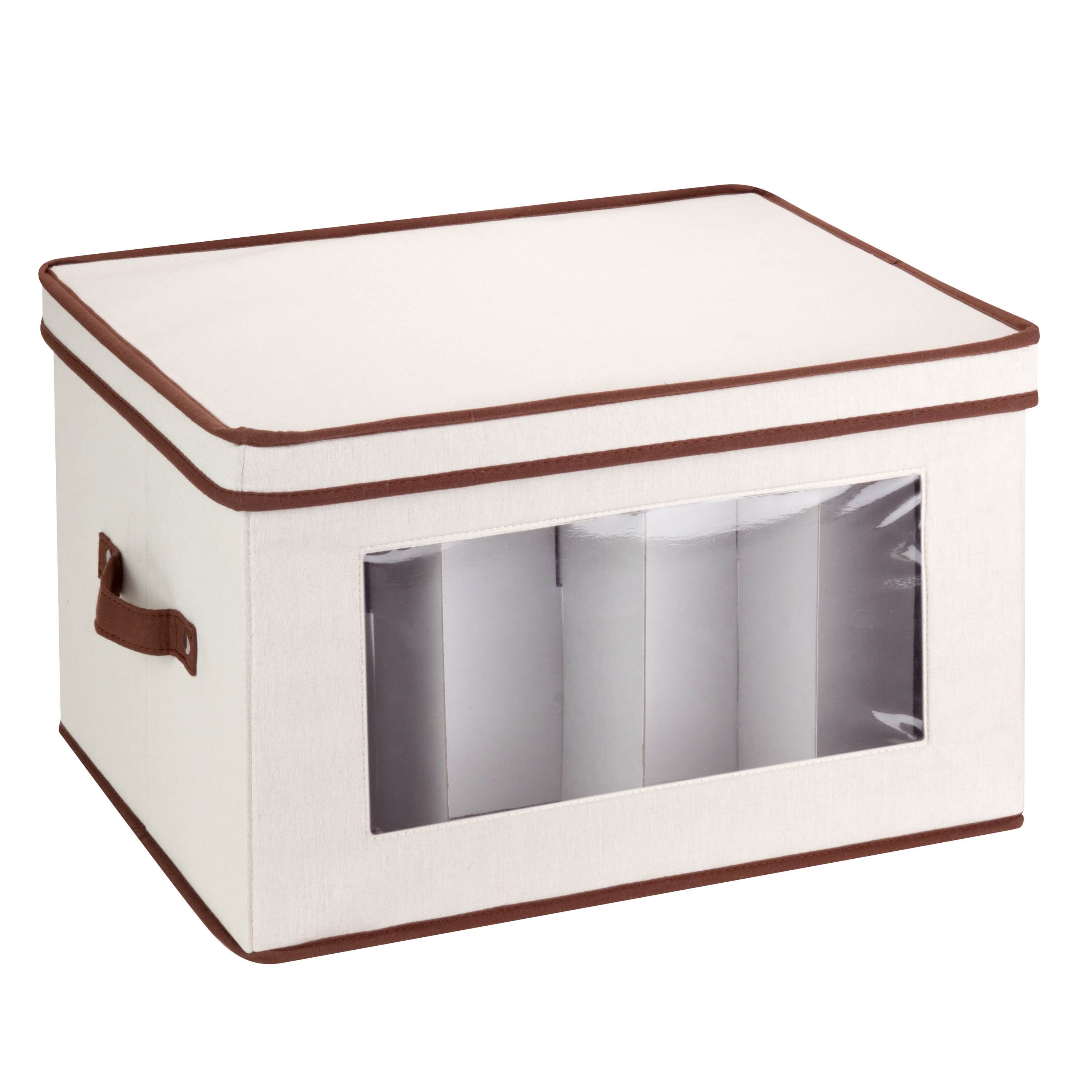 White Fabric Collapsible Lidded Storage Bin with Window