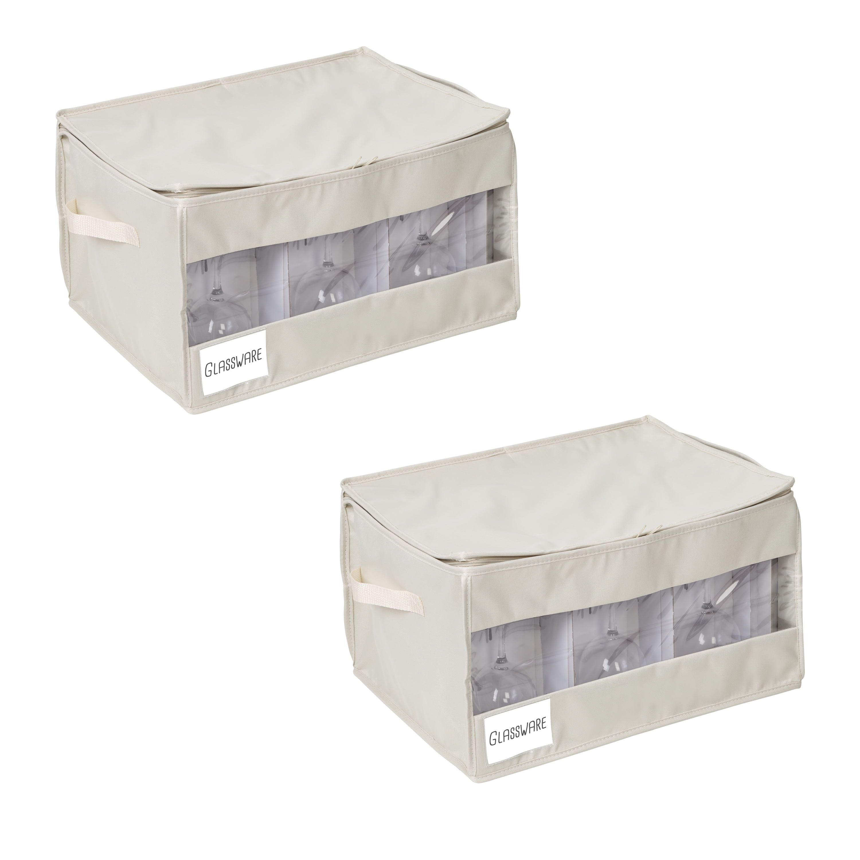 Natural Polyester Stemware Storage Box Set with Zipper Closure