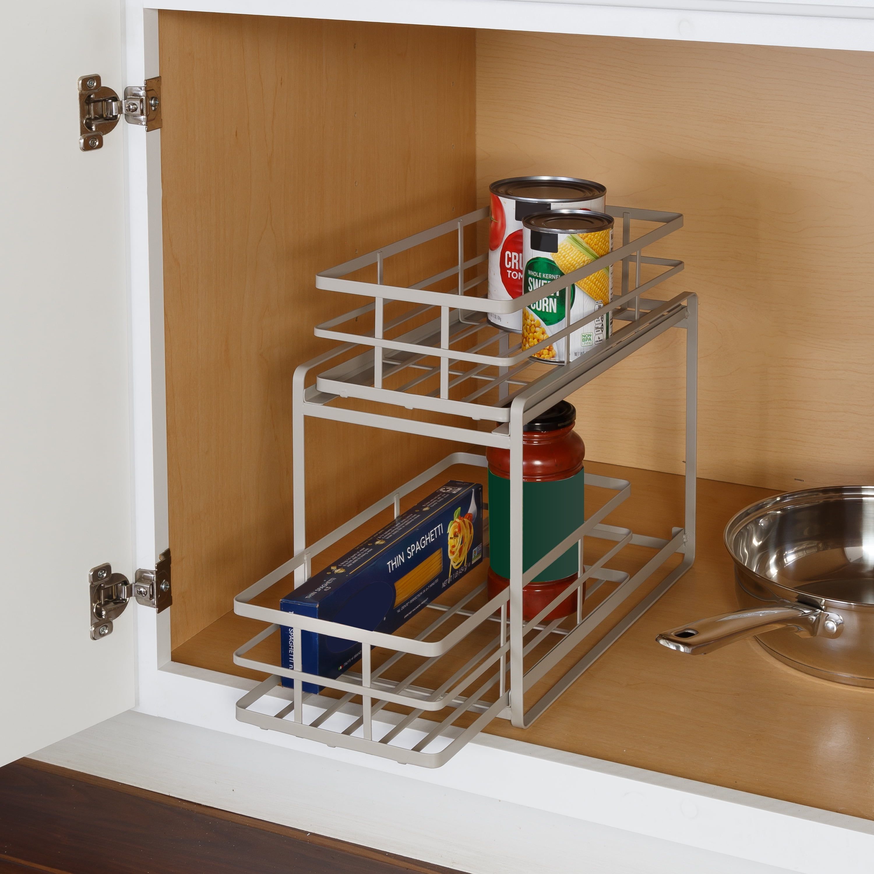 Gray Steel 2-Tier Under-Sink Cabinet Drawer Organizer