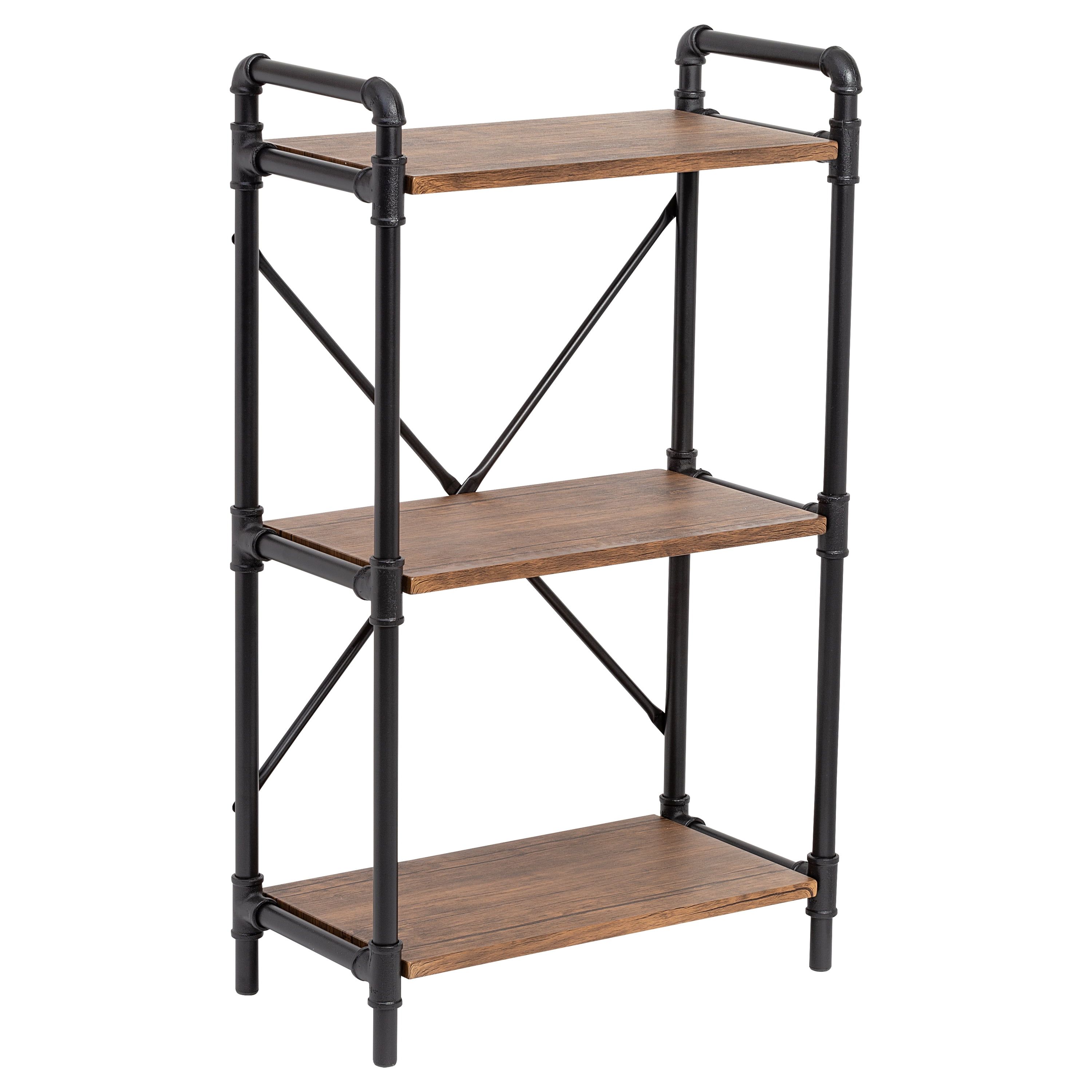 Rustic Industrial Black Steel & Rich Brown Wood Bookshelf