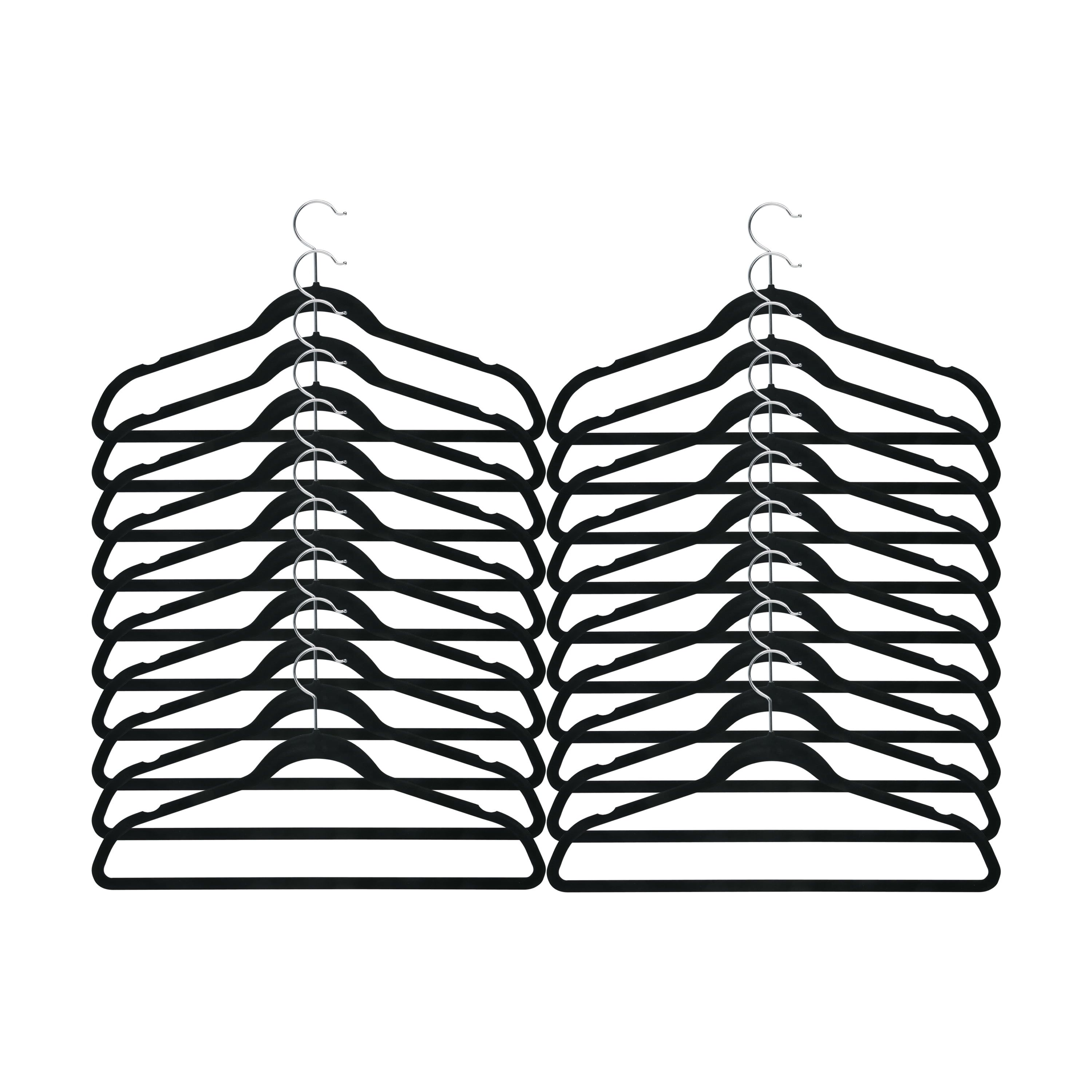 Black Velvet Slim Non-Slip Suit Hangers with Chrome Hook, 20 Pack