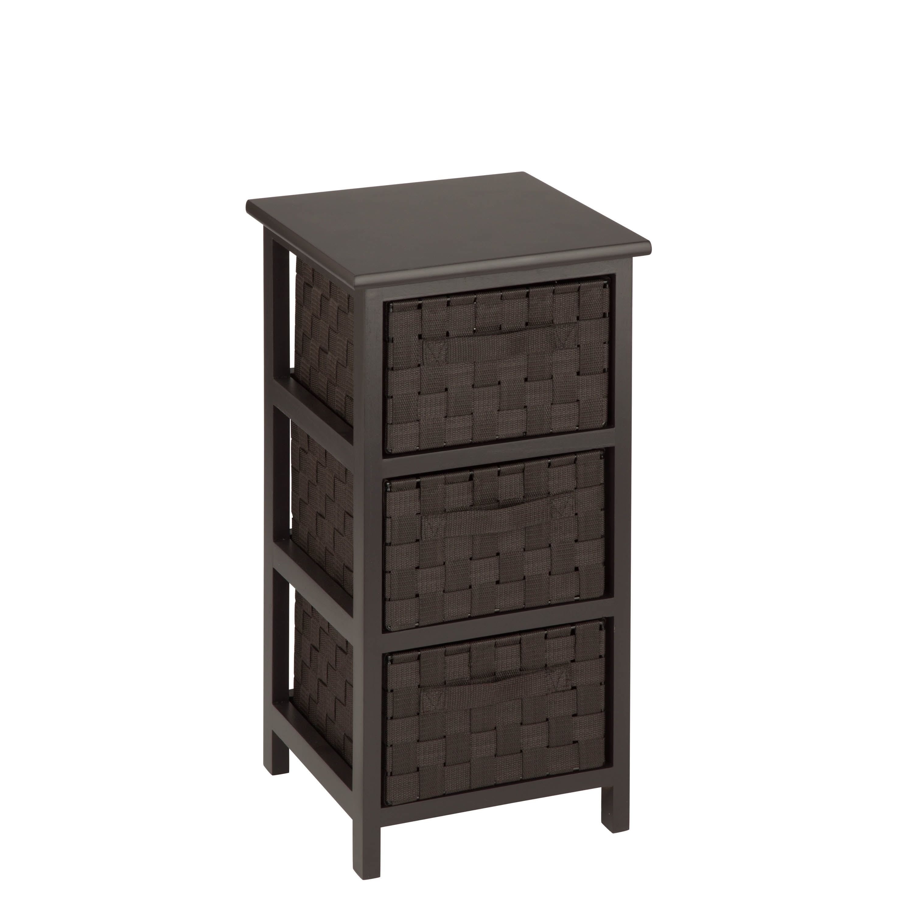 Espresso Wood Frame & Woven Fabric Versatile 3-Tier Storage Cabinet