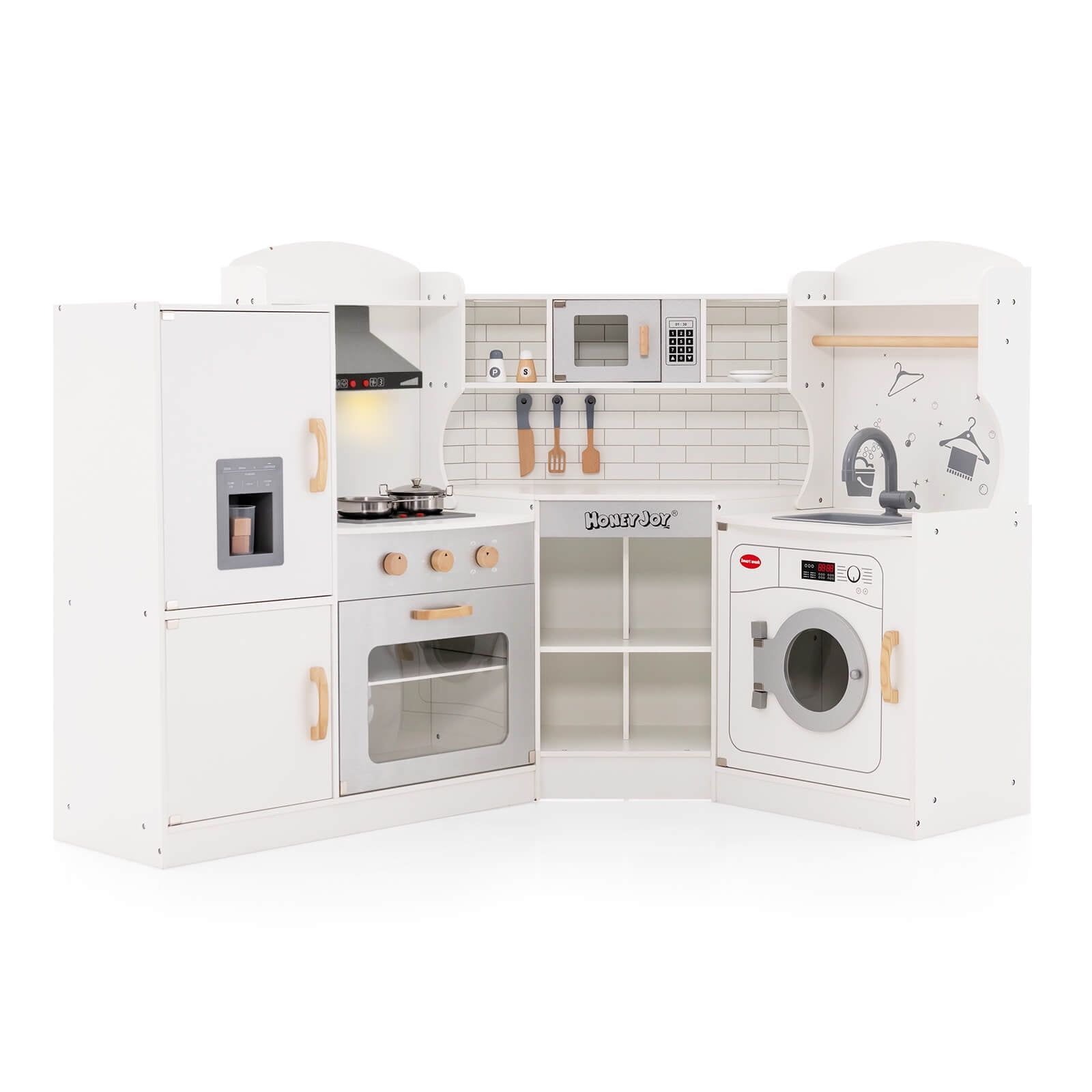 White Wooden Corner Kids Play Kitchen with Appliances