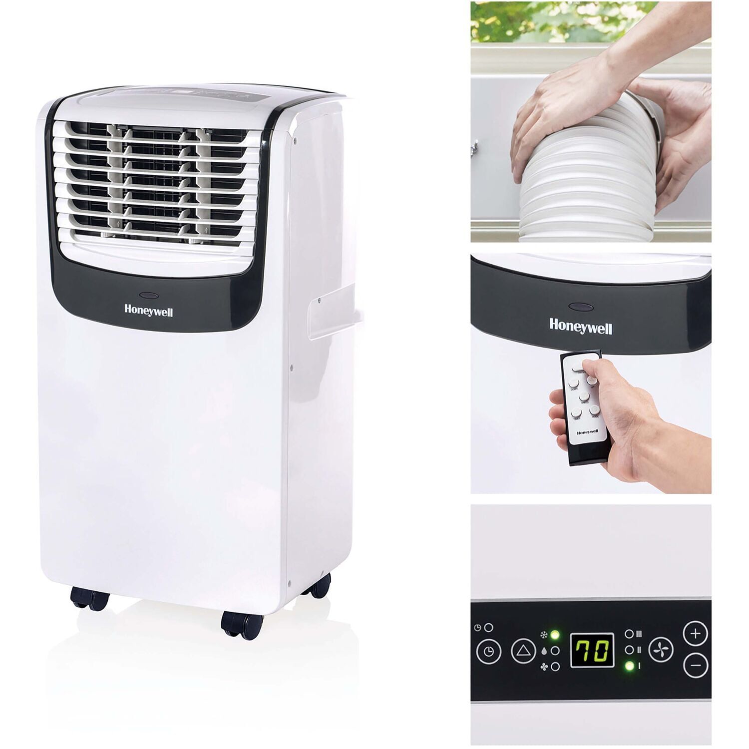 White and Black Portable Air Conditioner with Remote, 9100 BTU