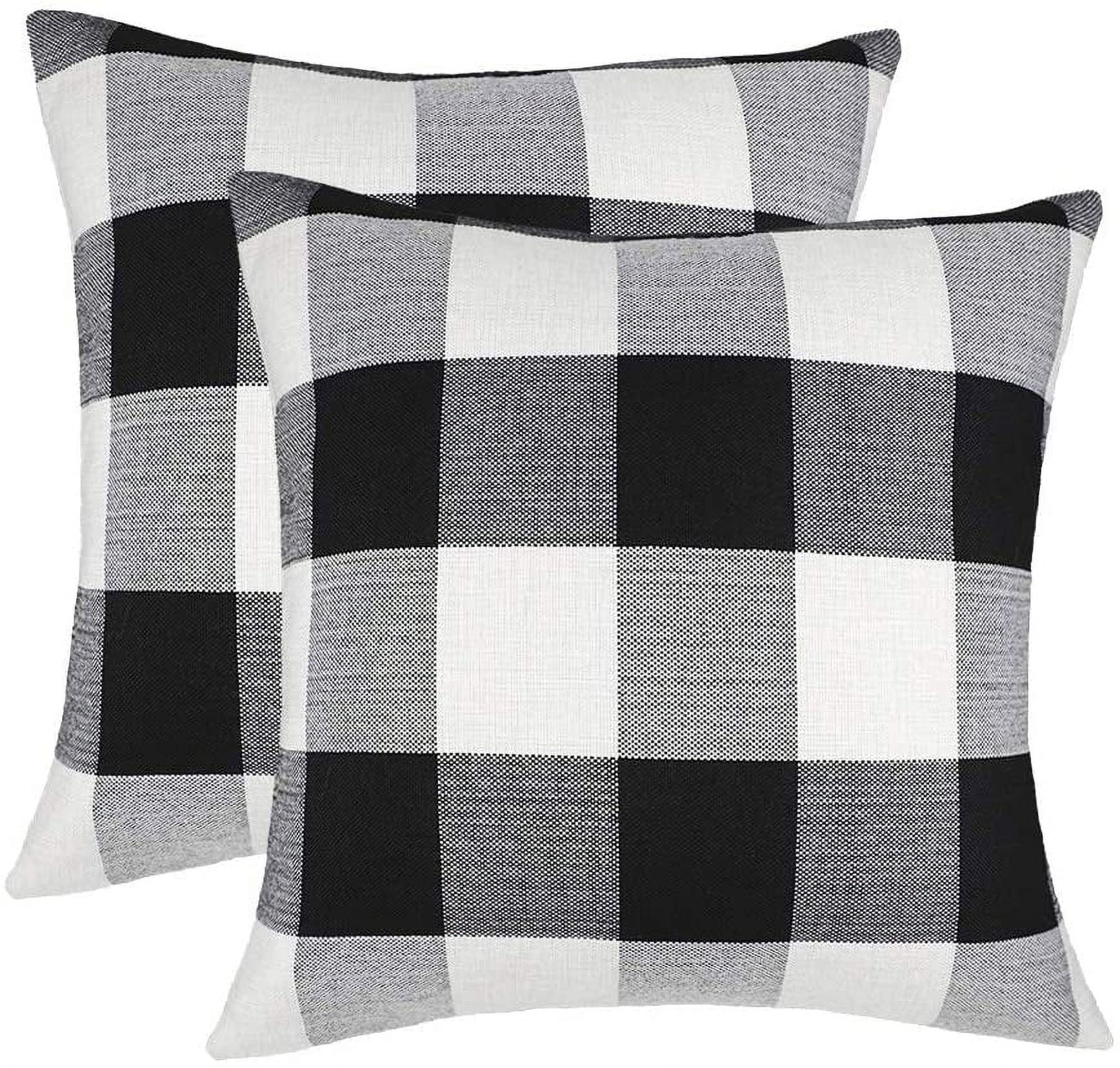 Black and White Buffalo Plaid Polyester Throw Pillow Covers, 18x18, Set of 2