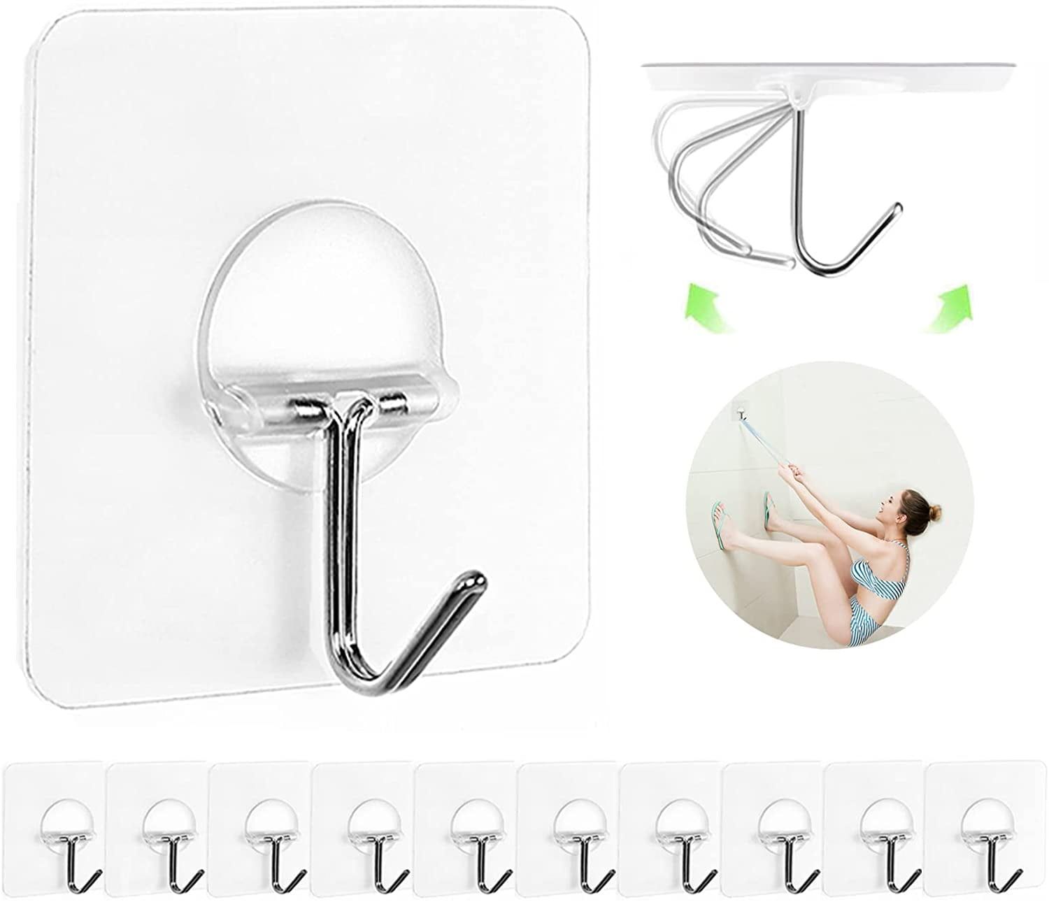 Heavy Duty Transparent Adhesive Wall Hooks for Bathroom and Kitchen