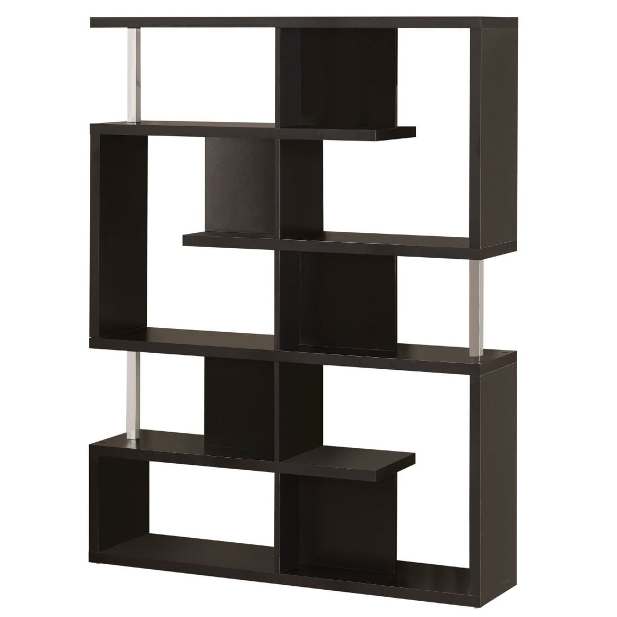 Black Wood Ladder Bookcase with Cubes, 63.25" Tall