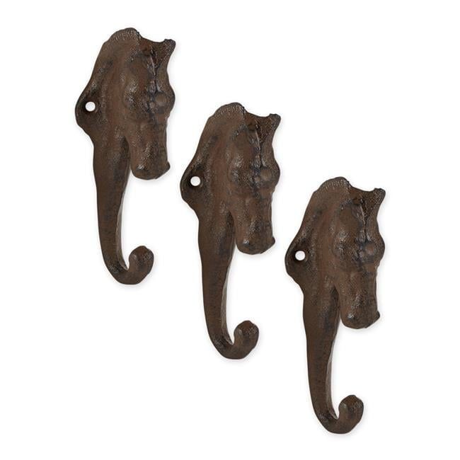Rustic Brown Cast Iron Horse Wall Hook Set, 3 Count