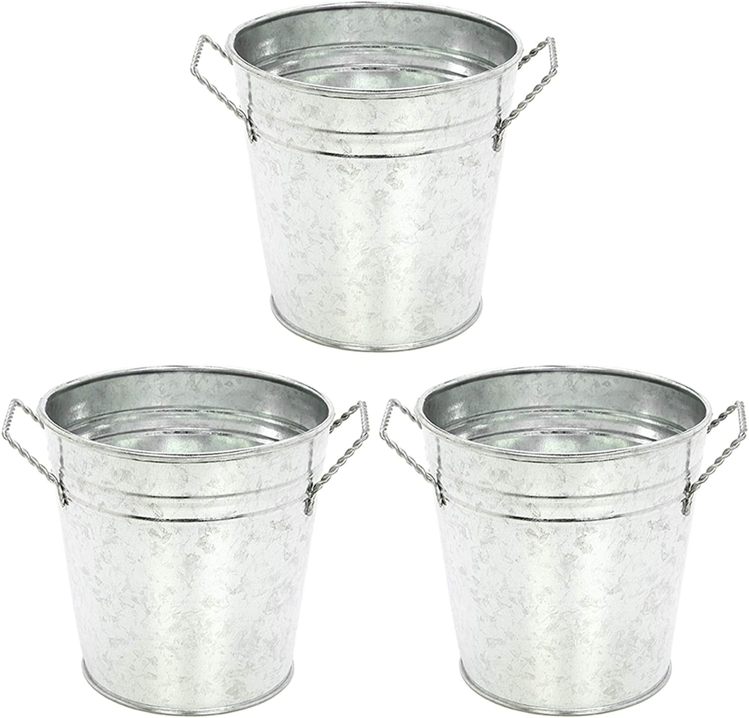 Set of 3 Galvanized Metal Rustic Planters, 5-Inch Diameter