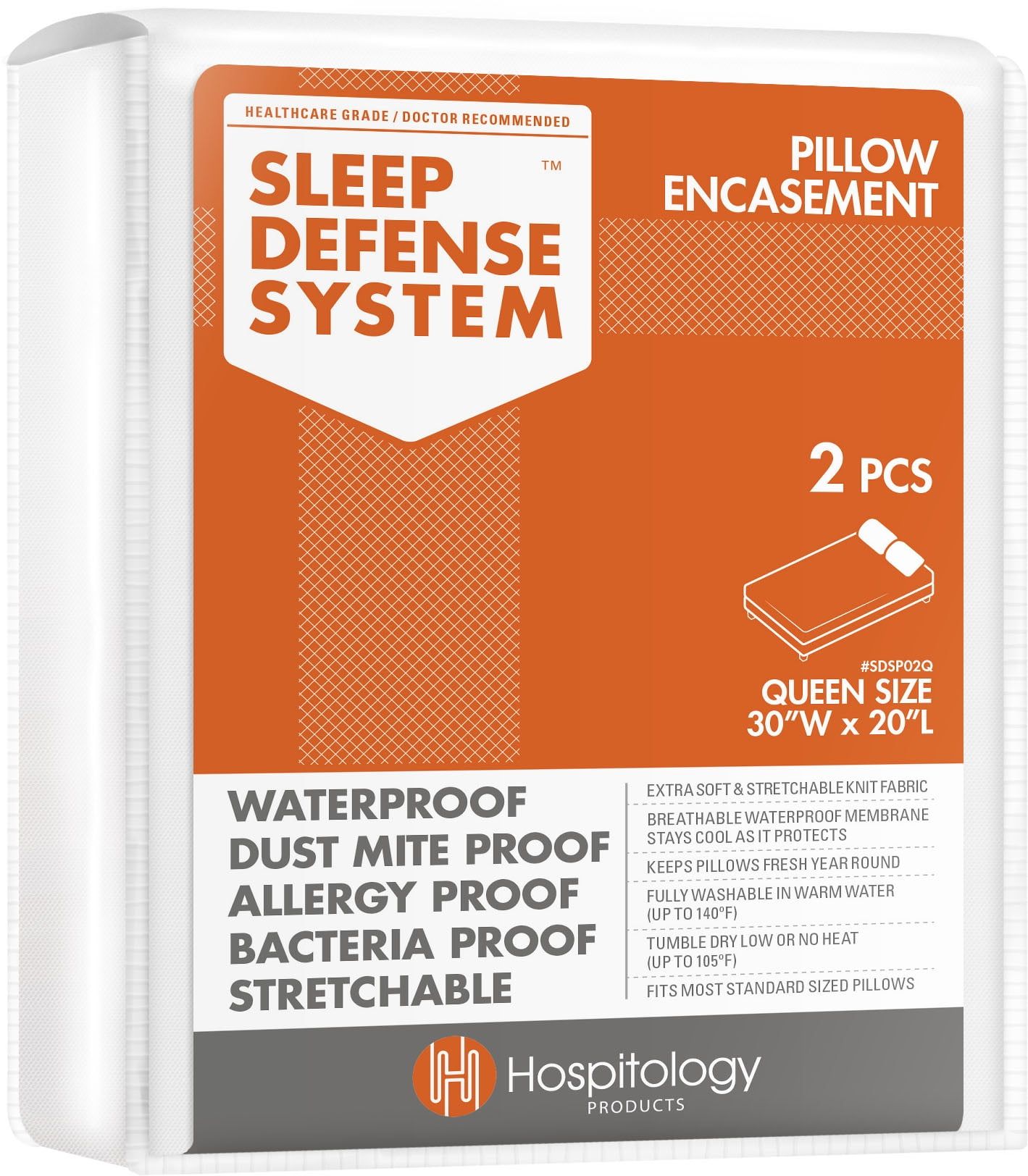 Queen Size White Polyester Hypoallergenic Pillow Protector Set