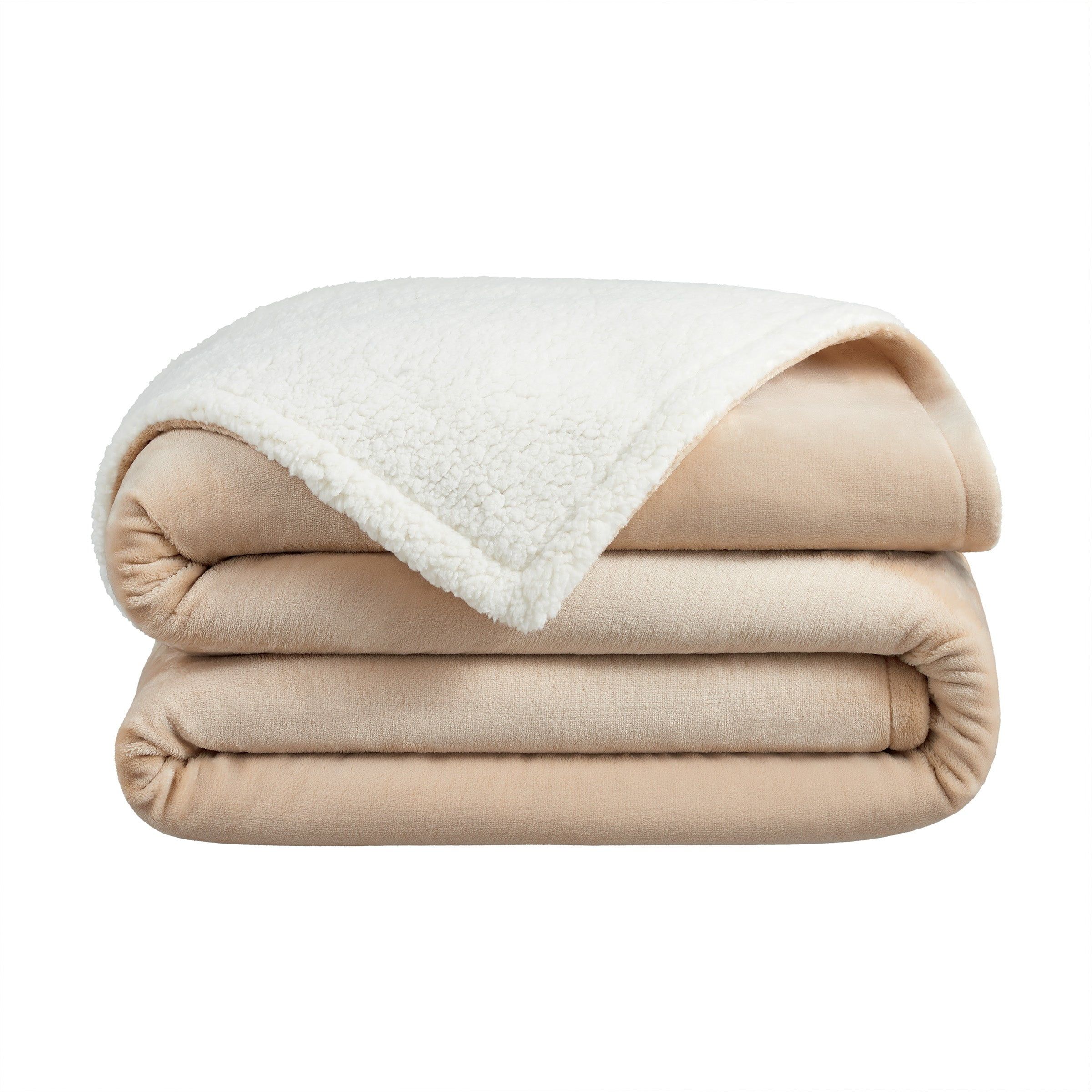 Host & Home Plush Sherpa 2-Sided Blanket, Plush Mink Velvet Face, Plush Sherpa Reverse, Full/Queen 90x90, Tan