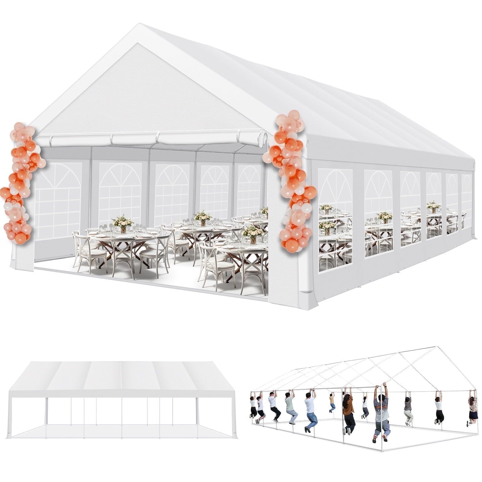 White 20x40 Heavy Duty Outdoor Wedding Party Tent with Removable Sidewalls