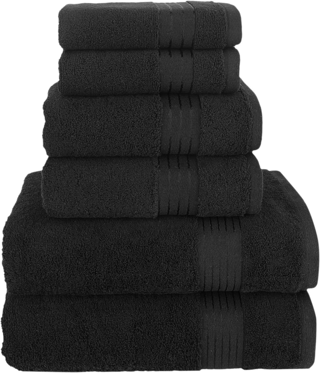 6-Piece Black Turkish Cotton Washcloth and Towel Set