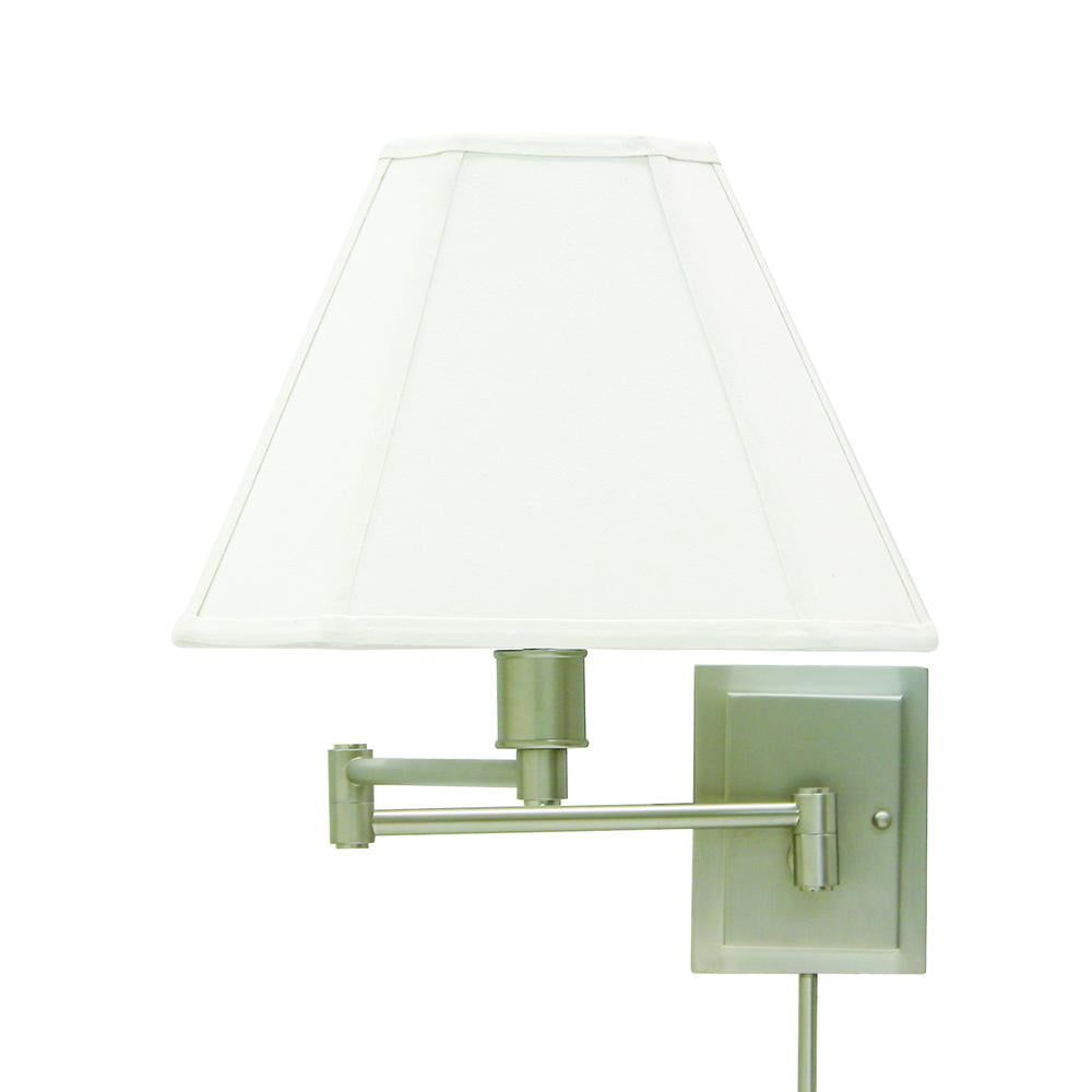 Pewter Swing Arm Wall Lamp with Off-White Linen Shade