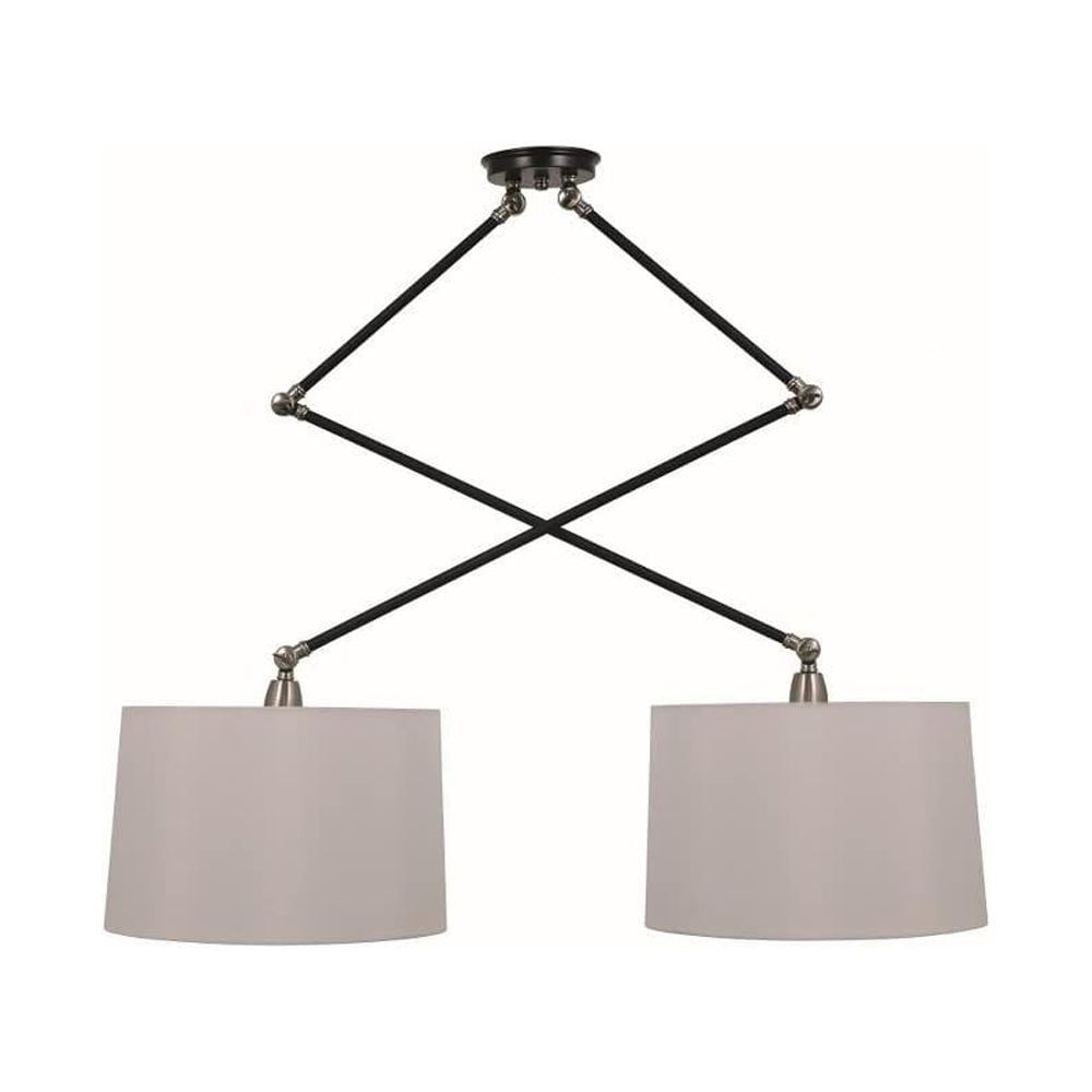 Uptown 2-Light Black and Satin Nickel Pendant with Off White Linen Shade