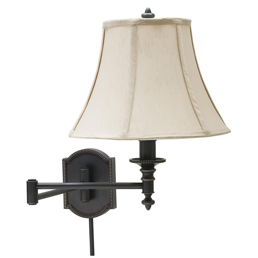 Oil Rubbed Bronze Swing Arm Wall Lamp with Off-White Linen Shade